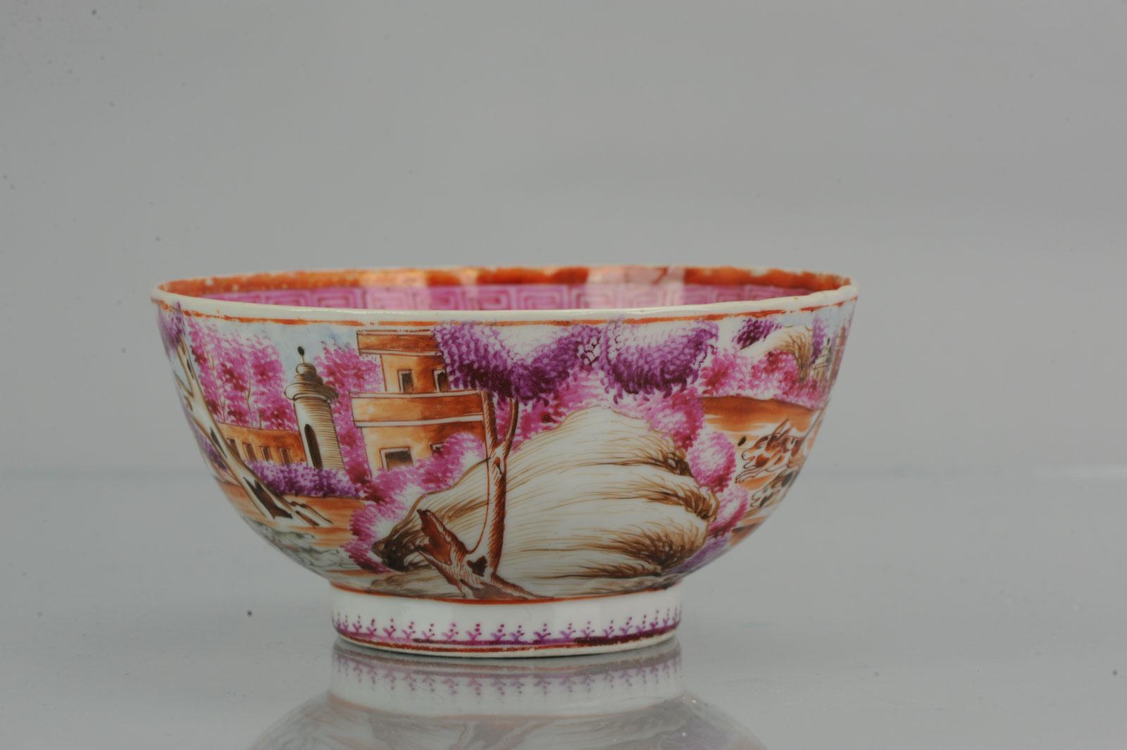 Qing Antique Qianlong 18th Century Mandarin Rose Porcelain Bowl Chinese Hunting Scene