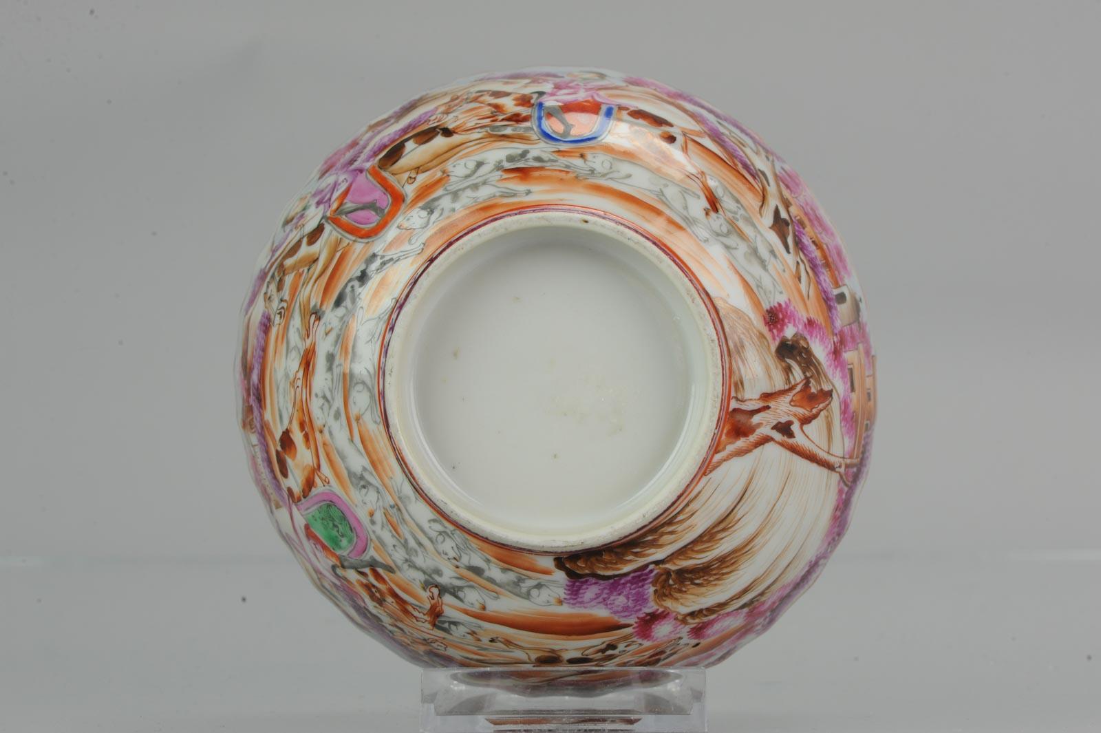 Antique Qianlong 18th Century Mandarin Rose Porcelain Bowl Chinese Hunting Scene 3