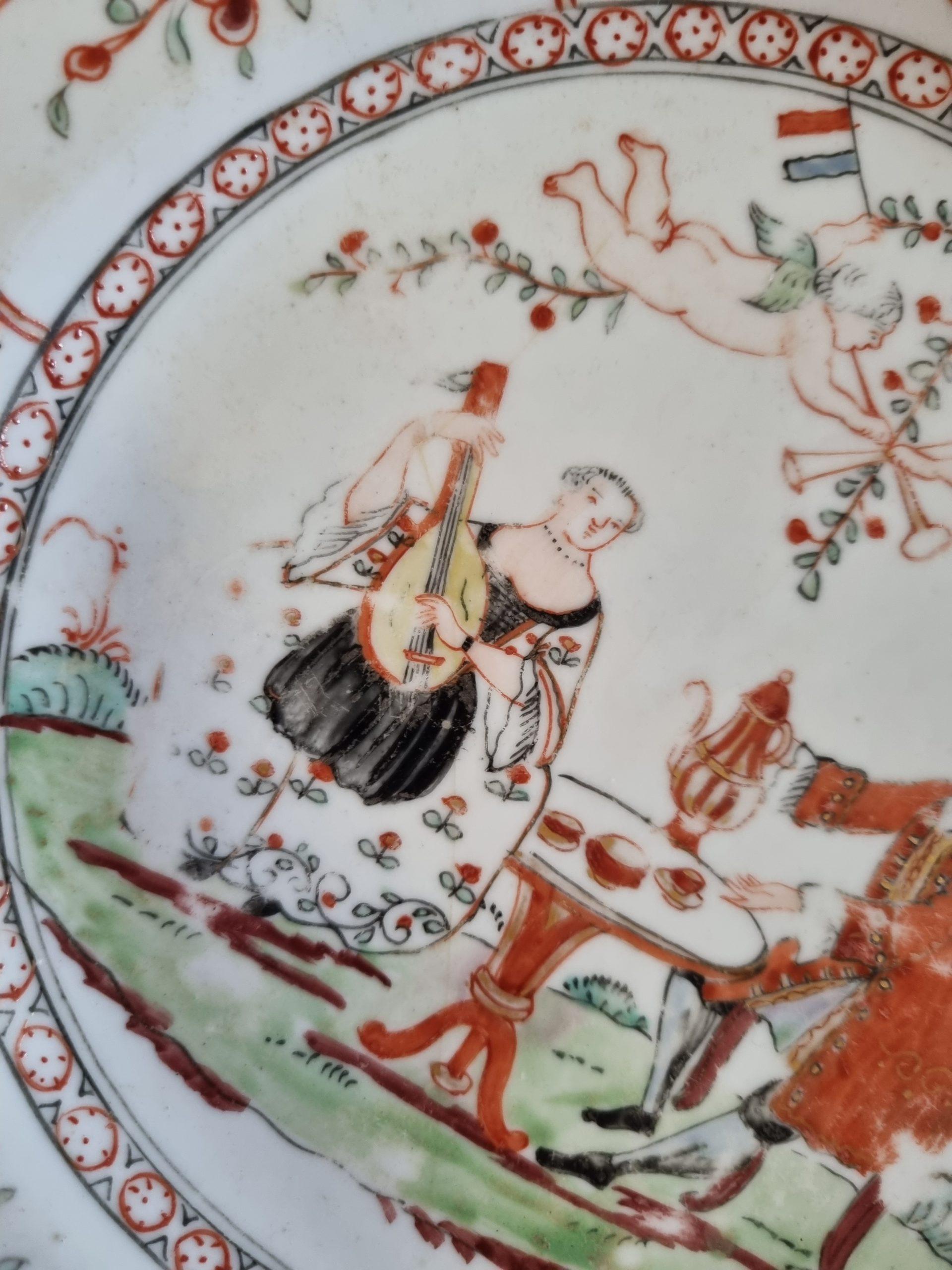 18th Century and Earlier Antique Qianlong Amsterdam Bont Porcelain Dish Willem IV of Orange & Wife, 18thC For Sale