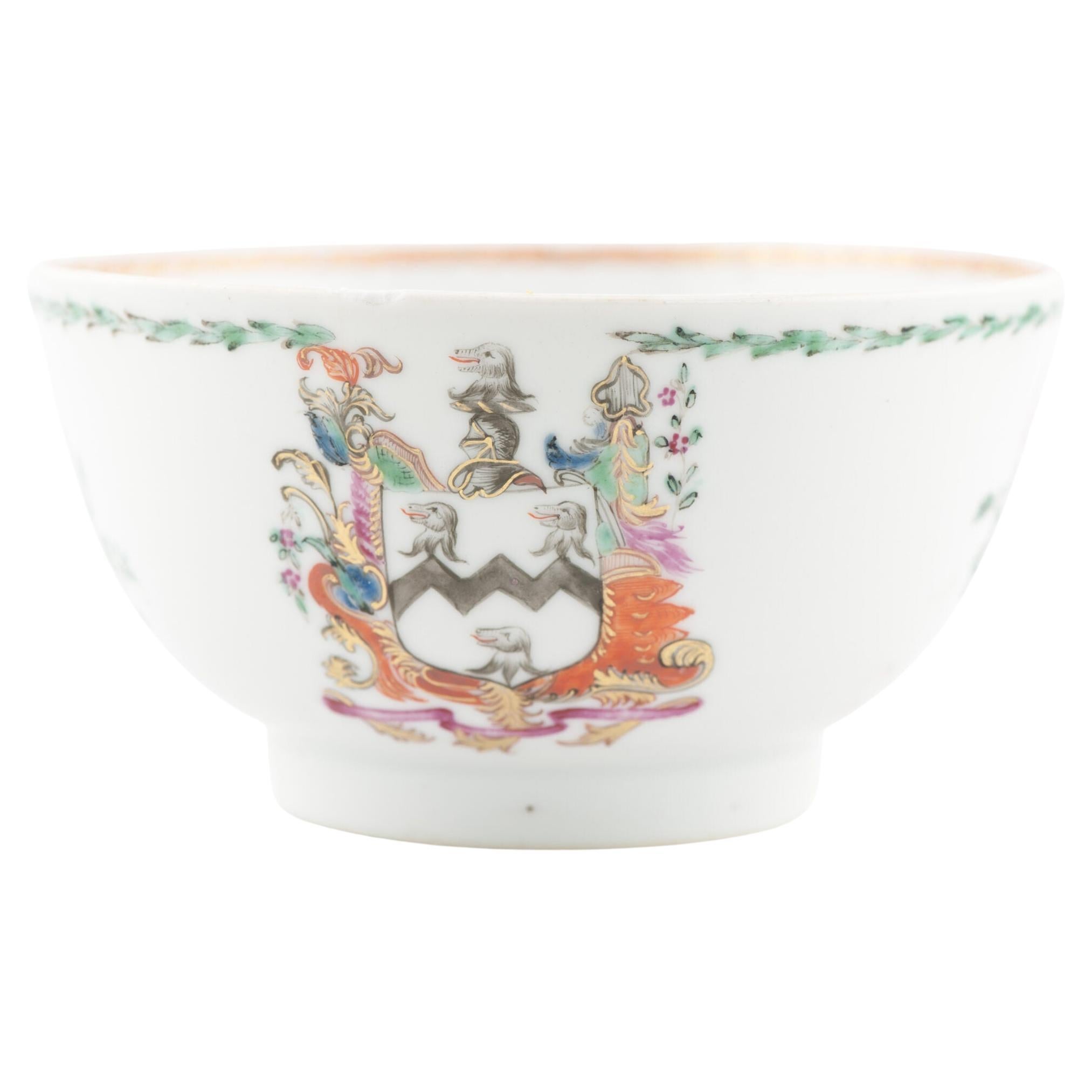 Antique Qianlong Armorial Tea Bowl Chinese Porcelain, China, 18th Century