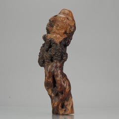 Antique Qing ca 1900 Carved Chinese Porcelain Statue Immortal Root Wood