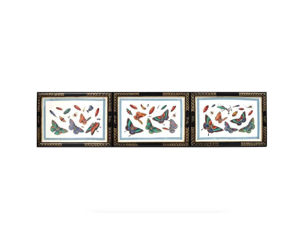 Antique Qing Chinese Butterflies Paintings, 19th Century In Good Condition For Sale In New York, NY