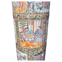 Antique Qing Chinese Export Canton Porcelain Rose Medallion Umbrella Stand 19thC