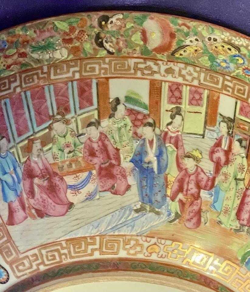 Antique Qing Chinese Export Rose Medallion Canton Porcelain Punch Bowl 15.5