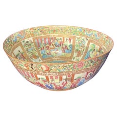 Antique Qing Chinese Export Rose Medallion Canton Porcelain Punch Bowl 15.5" Dia