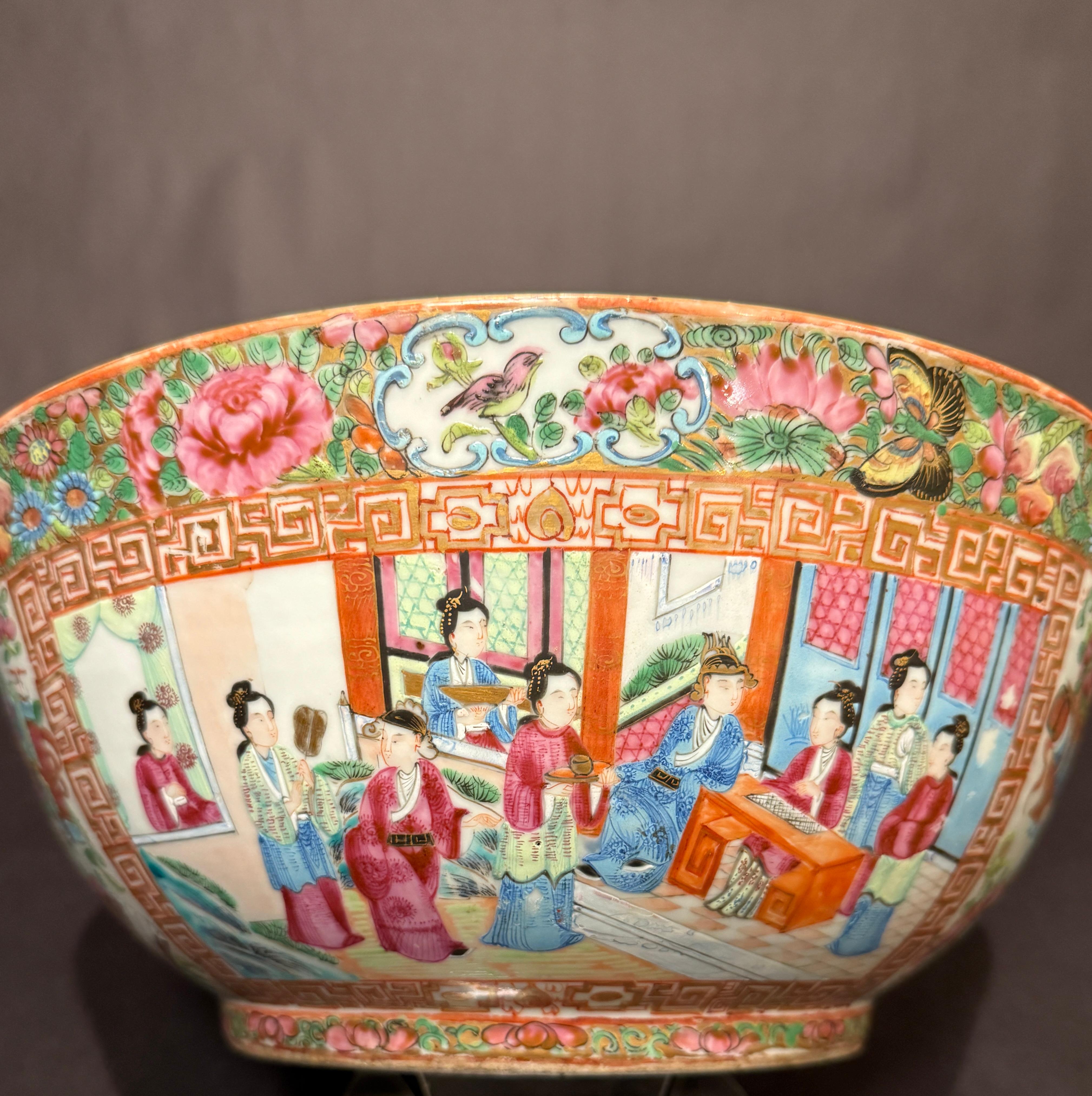 Antike chinesische Famille Rose Canton-Porzellanschale aus Qing-Kanton im Angebot 3