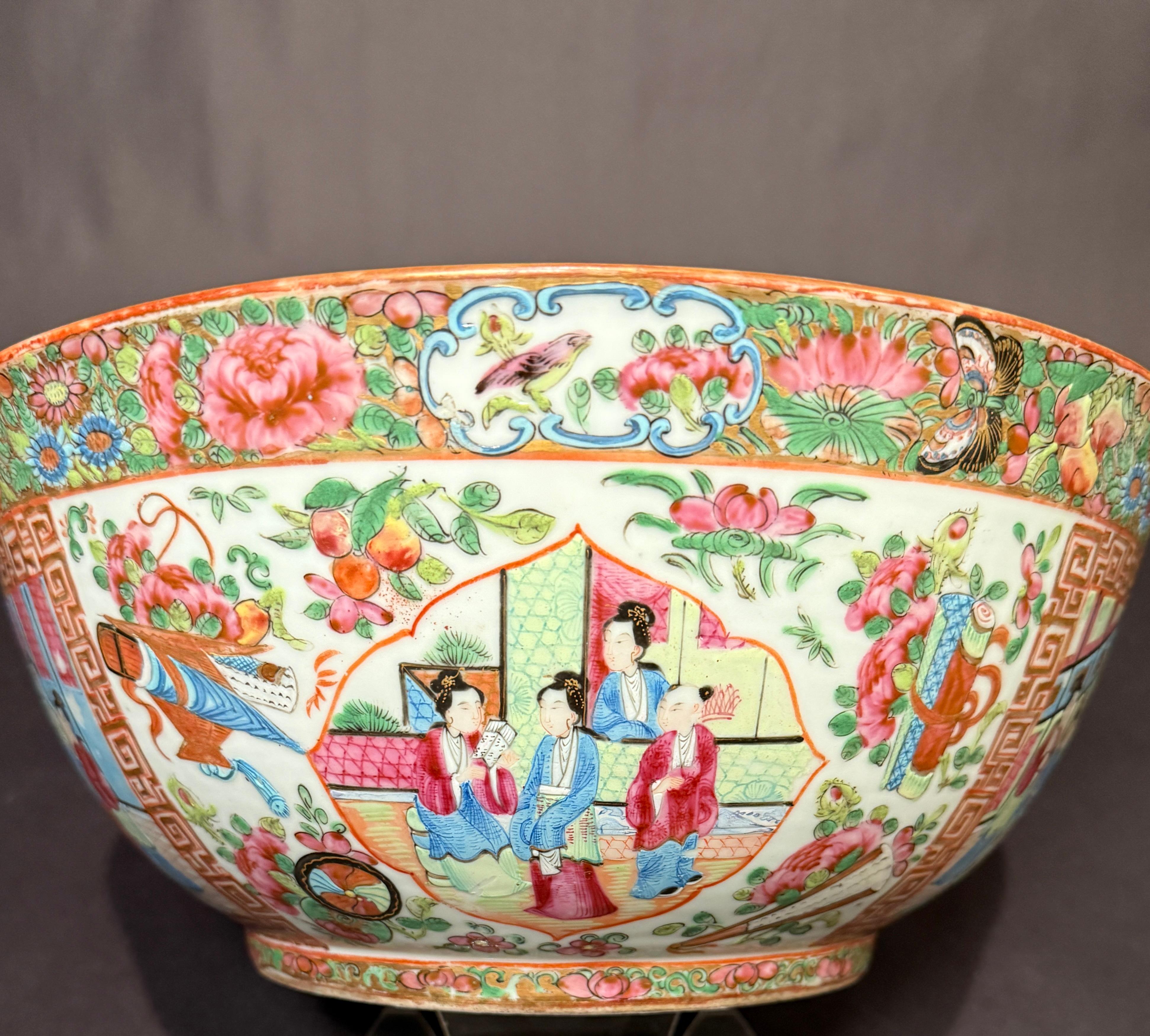 Antike chinesische Famille Rose Canton-Porzellanschale aus Qing-Kanton im Angebot 4