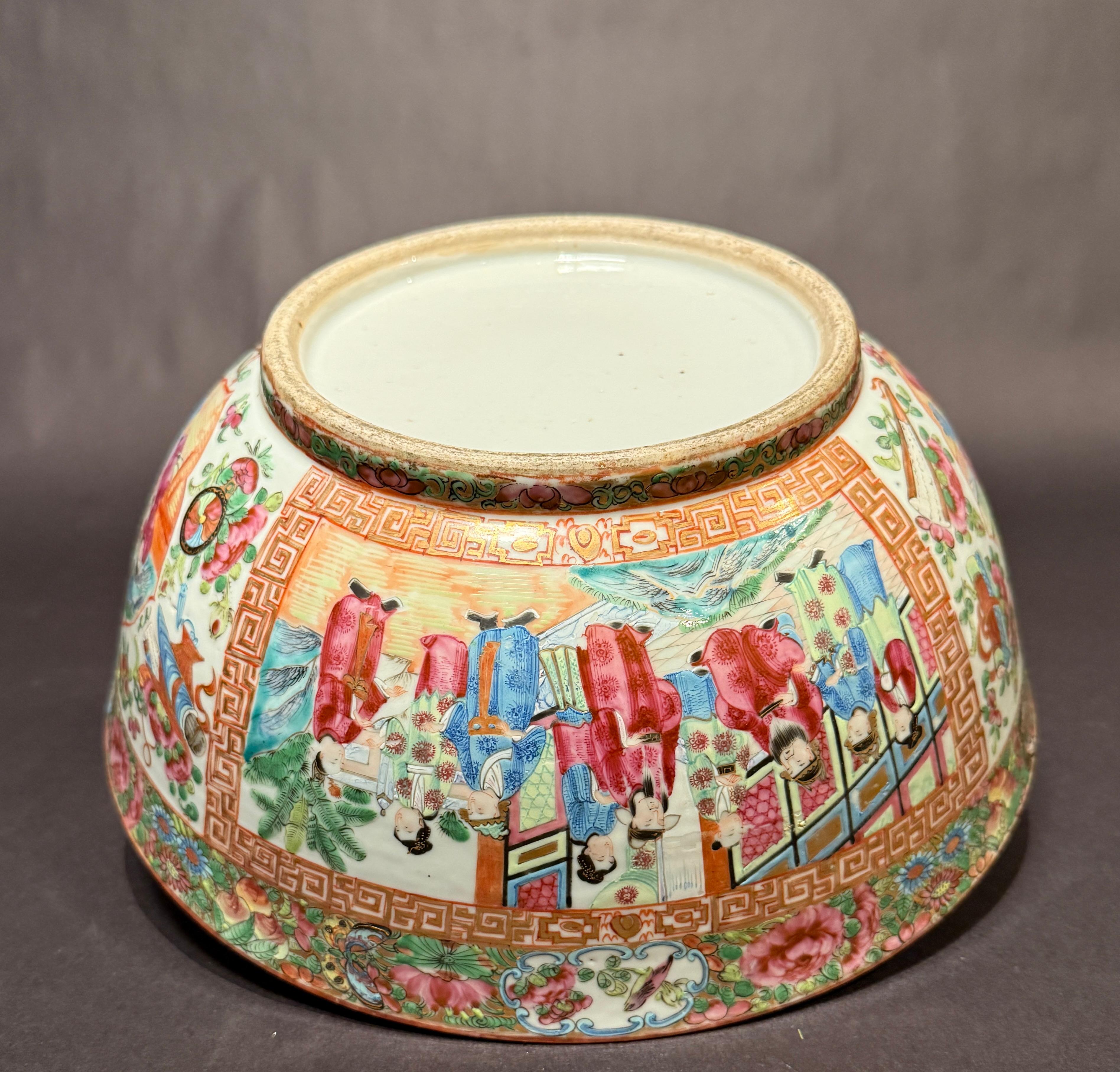 Antike chinesische Famille Rose Canton-Porzellanschale aus Qing-Kanton im Angebot 6