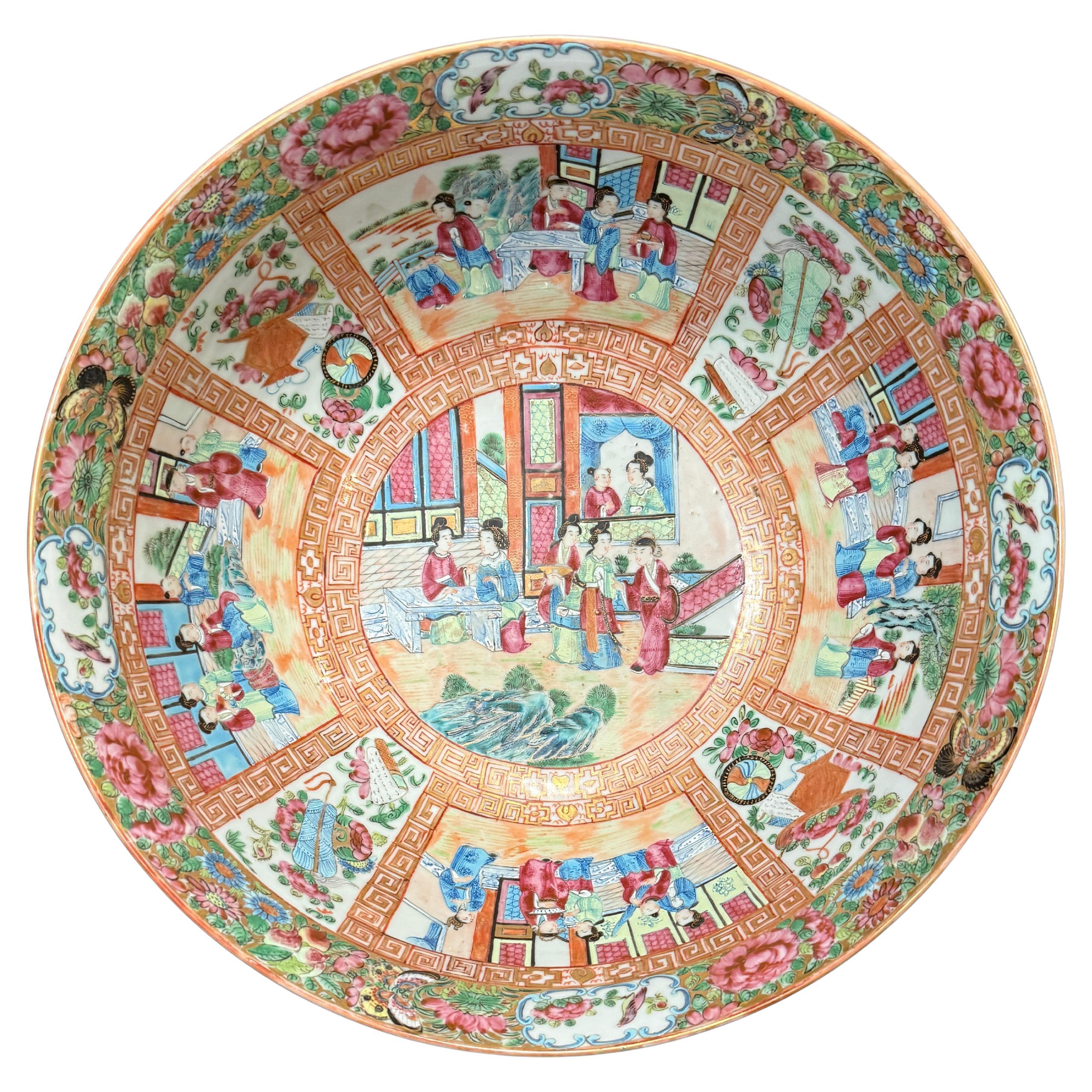 Antique Qing Chinese Famille Rose Canton Porcelain Bowl