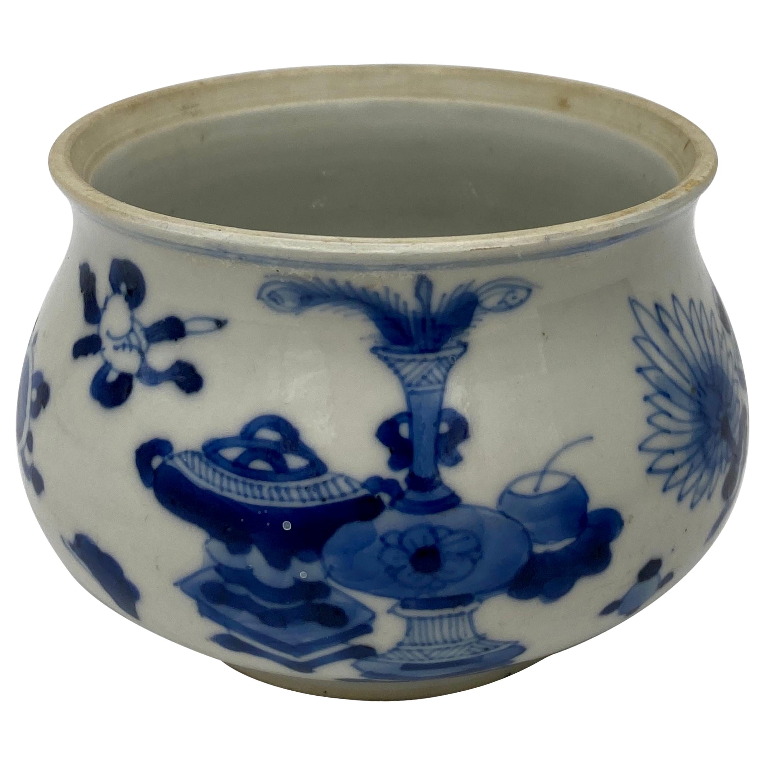 Antiker antiker chinesischer Porzellanzertifikat der Qing-Dynastie Kang XI in Blau und Weiß