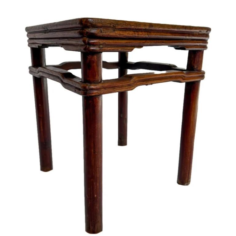 Chinoiserie Antique Qing Dynasty Carved Square Side Table Stool For Sale