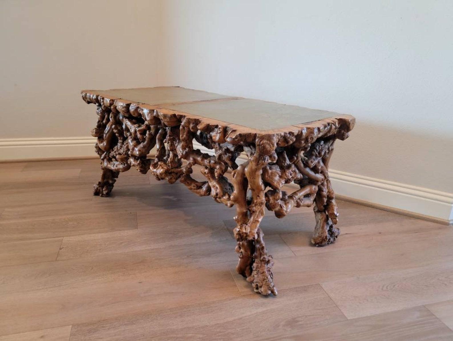 Stone Antique Qing Dynasty Chinese Burl Root Wood Coffee Table For Sale