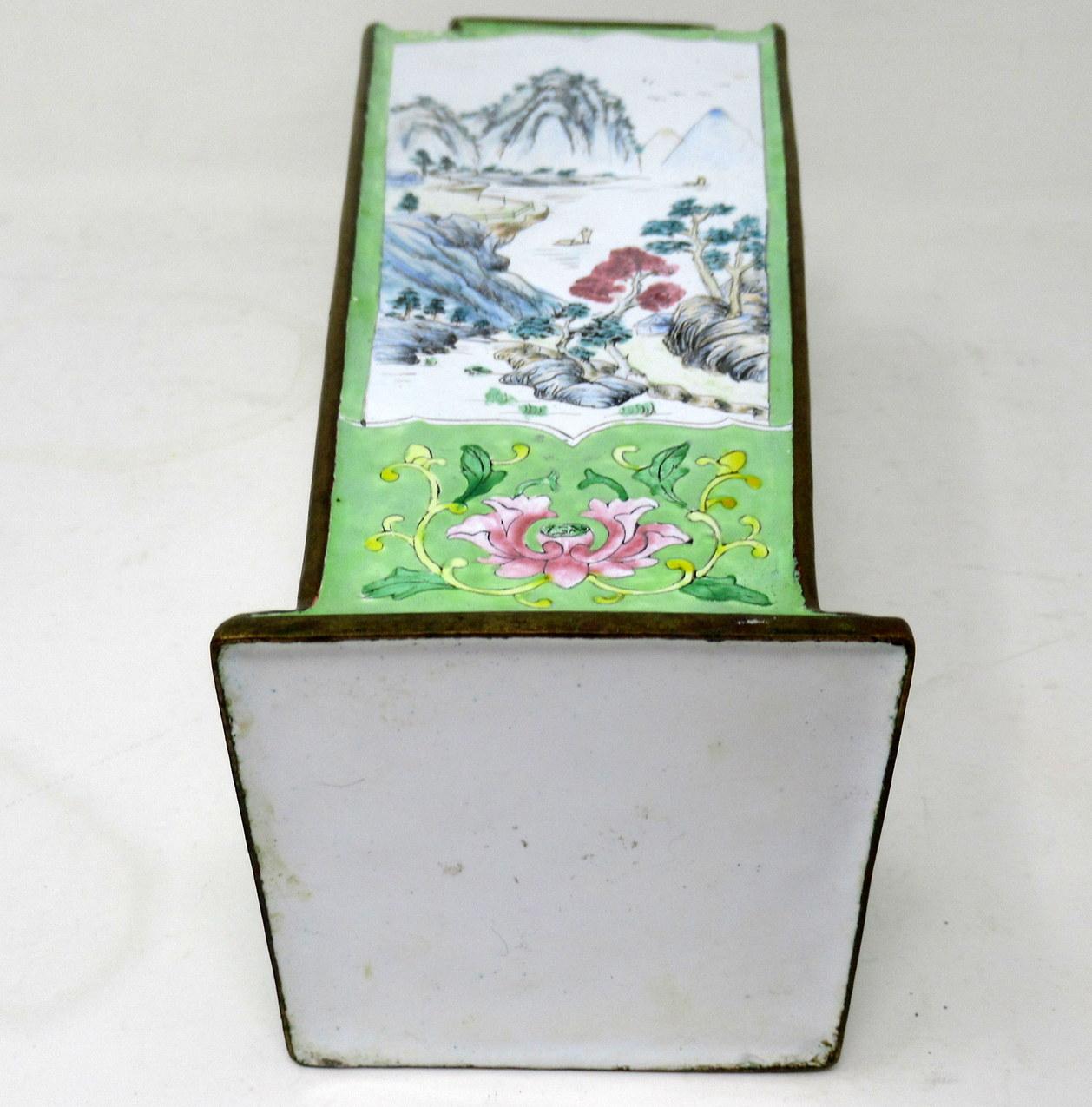 Antike Qing Dynasty Chinese Cantonese Emaille Tischlampe und Vase Gelb Grün im Angebot 5