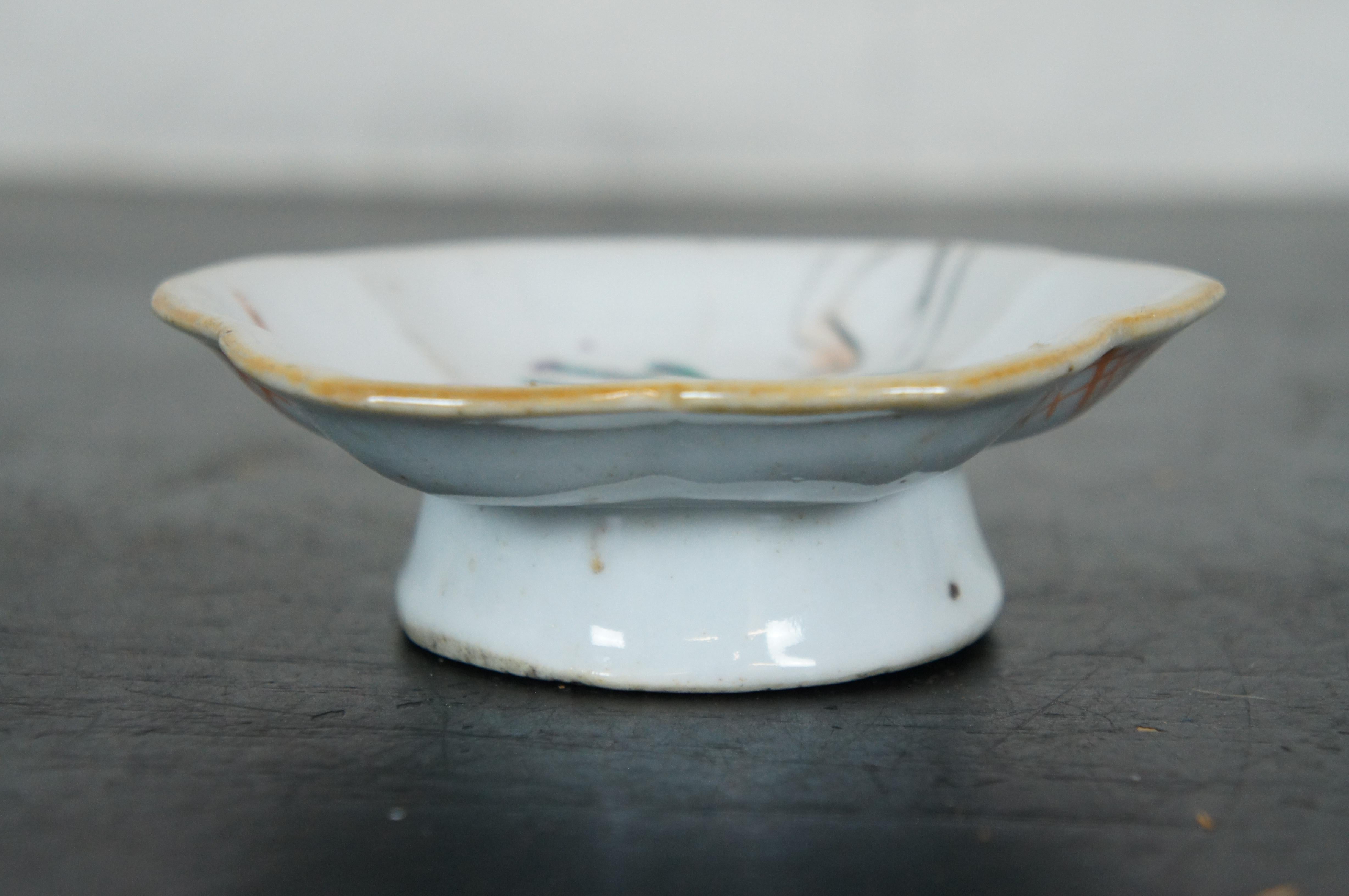 Antique Qing Dynasty Chinese Export Porcelain Footed Dish Lotus Bird Compote 3