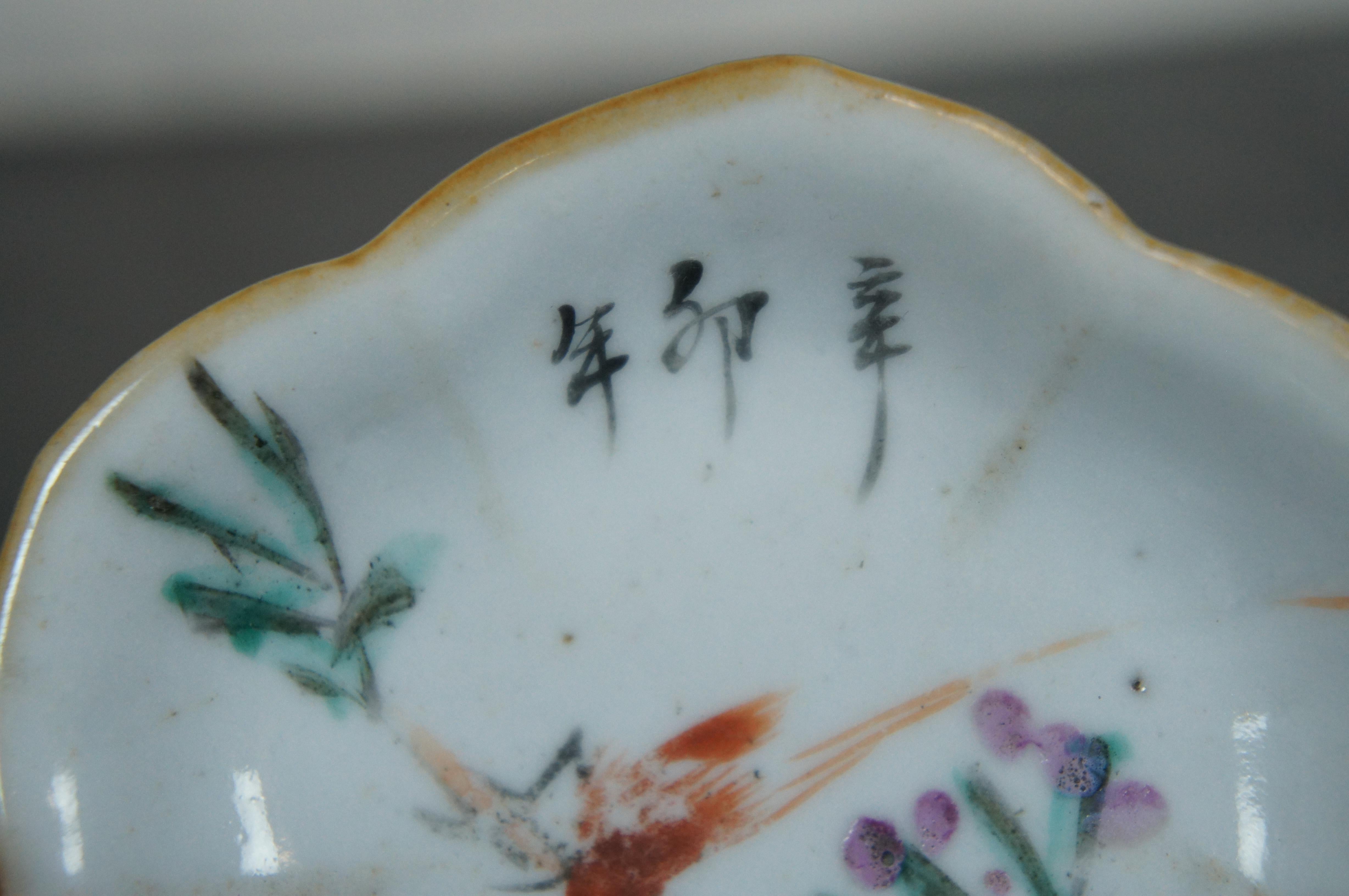 Antique Qing Dynasty Chinese Export Porcelain Footed Dish Lotus Bird Compote 5