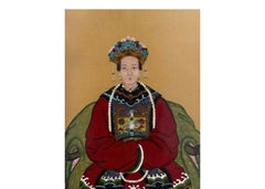 Antique Qing Dynasty Chinese Female Ancestor Portrait Painting