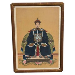 Antique Qing Dynasty Chinese Male Ancestor Portrait Painting
