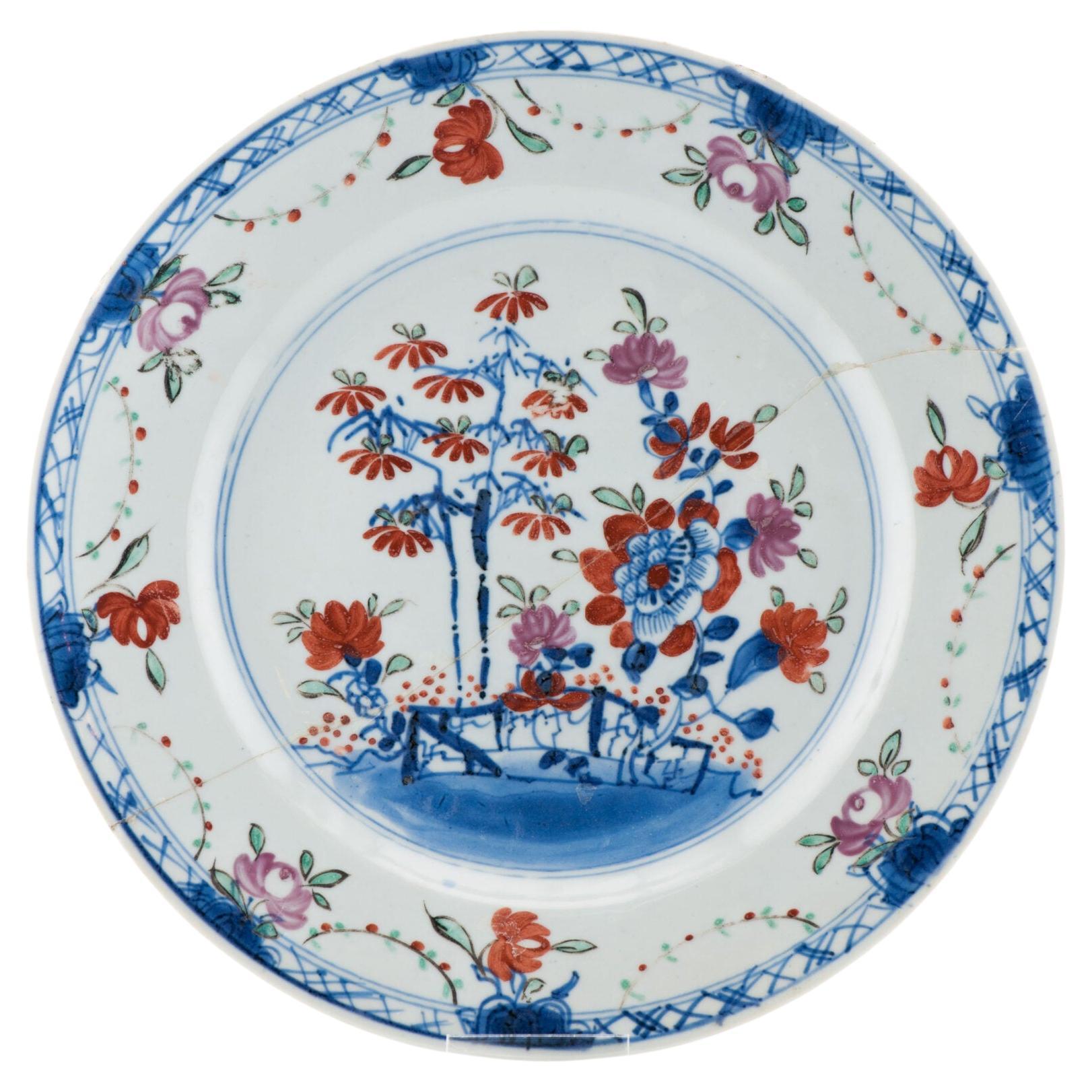 Antique Qing Dynasty Chinese Porcelain Amsterdams Bont Plate, 1730-1750