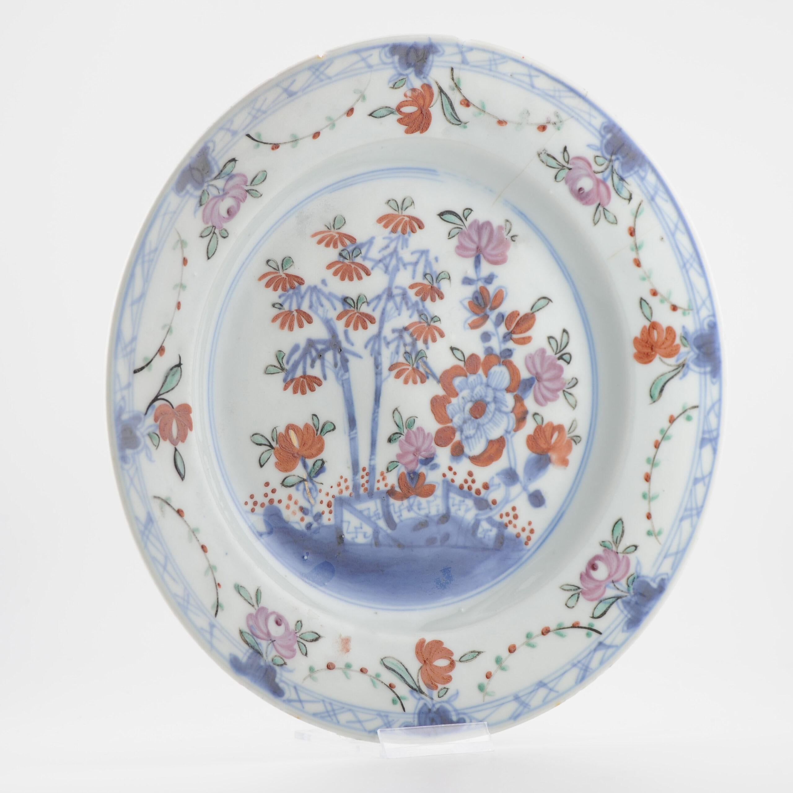 Cinese Antico piatto Amsterdams Bont in porcellana cinese della dinastia Qing, 1730-1750 ca. in vendita