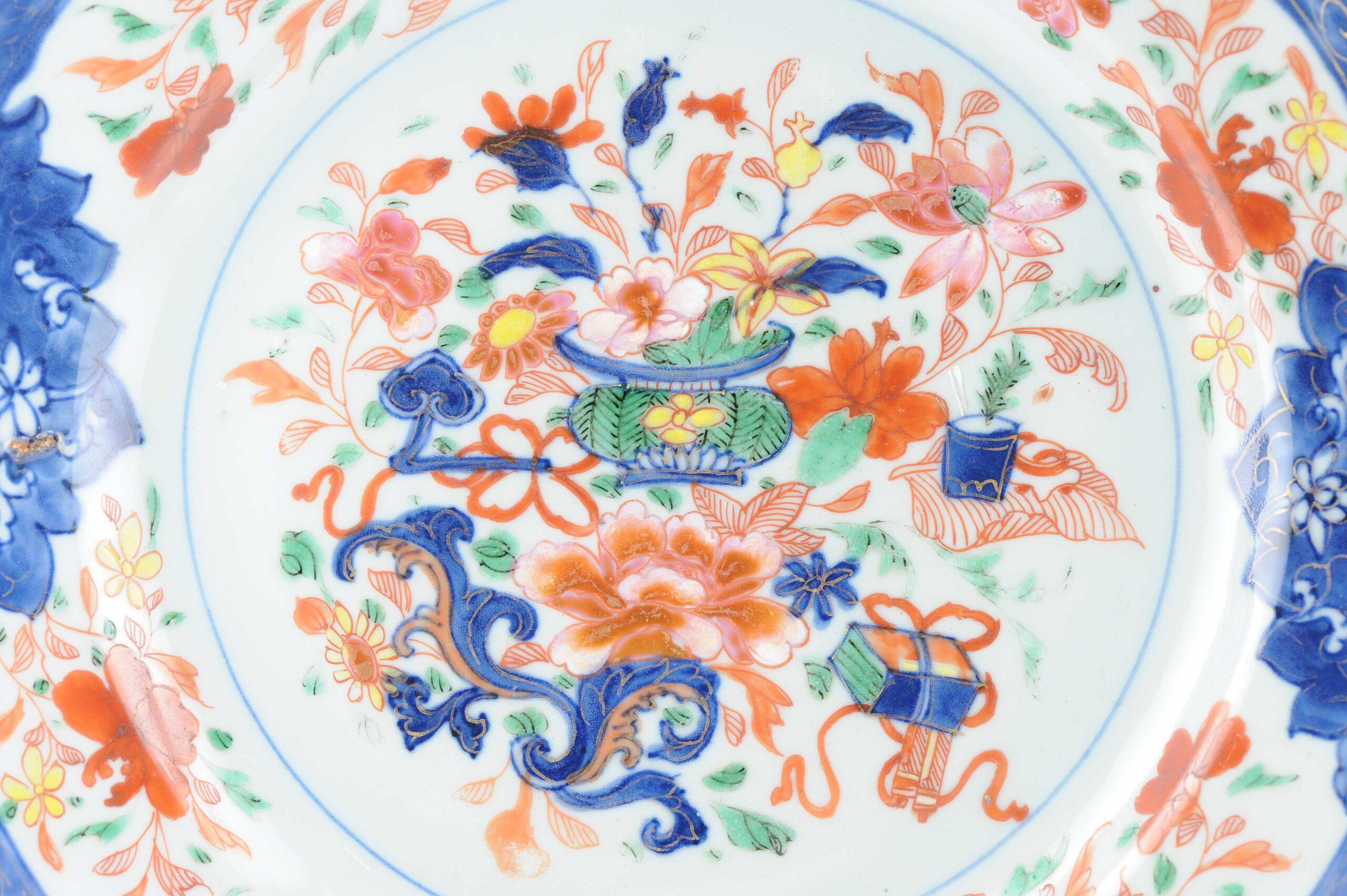 Sharing with you this very nicely decorated plate. What you see is a Jingdezhen made porcelain dish from around 1720-1730. Later decorated with a Rare type of decoration in Red, Green and Pink in Europe.

Additional information:
Material: Porcelain