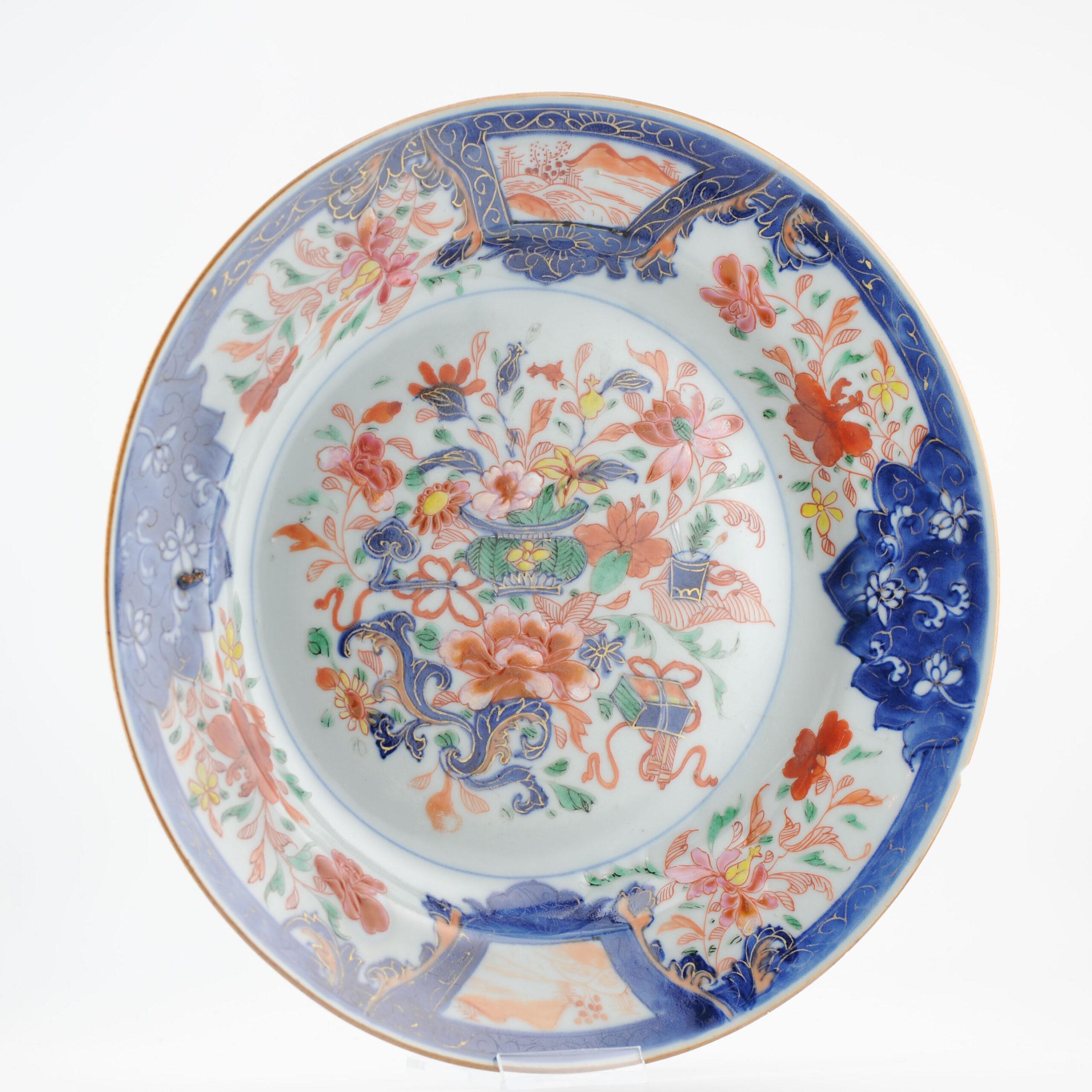 18th Century and Earlier Antique Qing Dynasty Chinese Porcelain Amsterdams Bont Plate For Sale