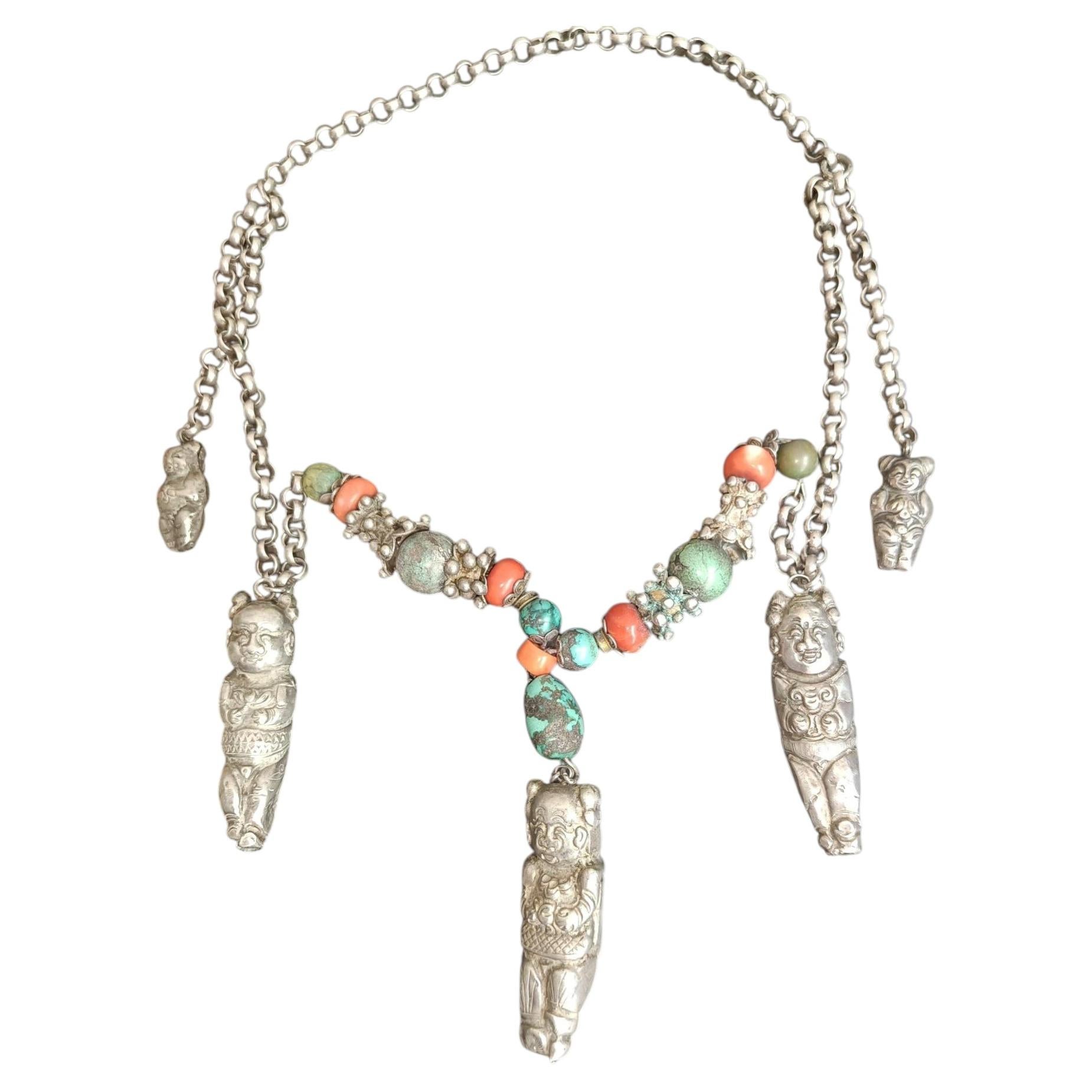 Antique Qing Dynasty Chinese Silver Necklace, 19th Century