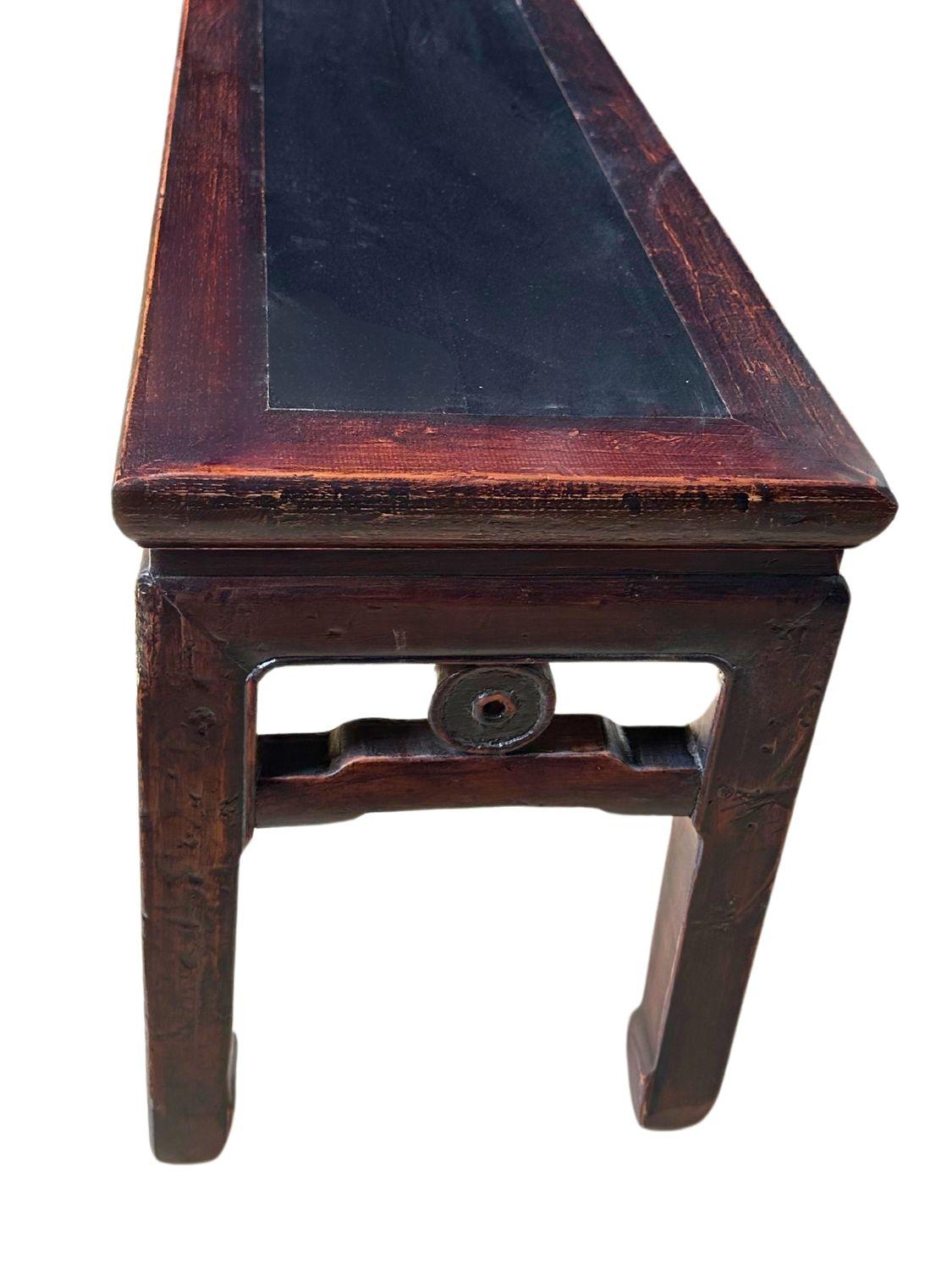 Chinese Antique Qing Dynasty Dark Elm Wood Bench For Sale