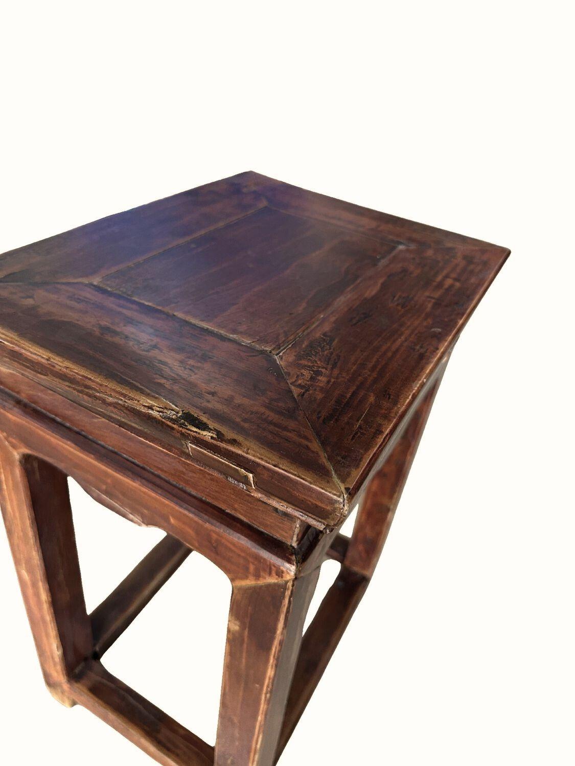 Chinese Antique Qing Dynasty Dark Elm Wood Side Table For Sale