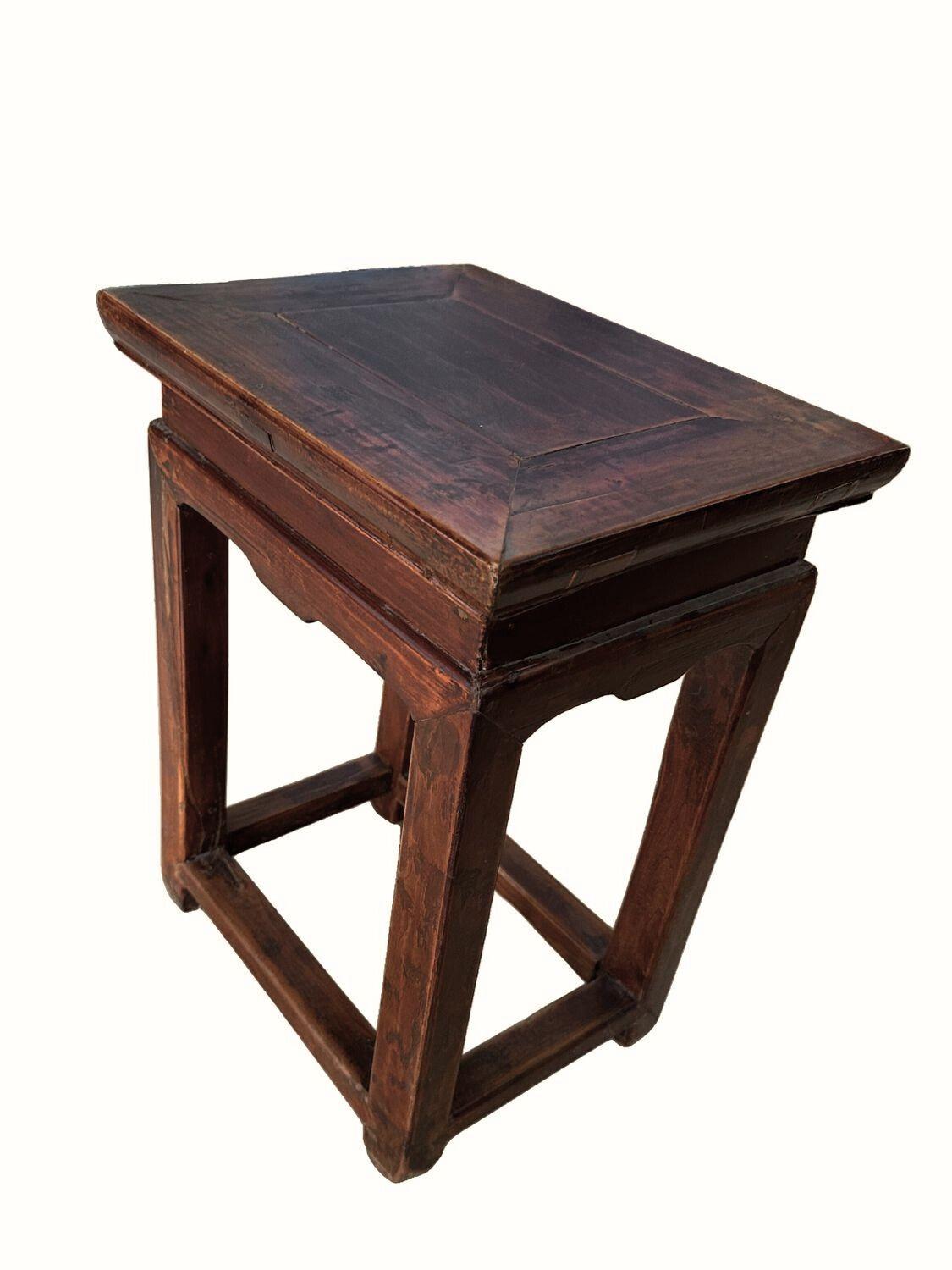 Hand-Carved Antique Qing Dynasty Dark Elm Wood Side Table For Sale