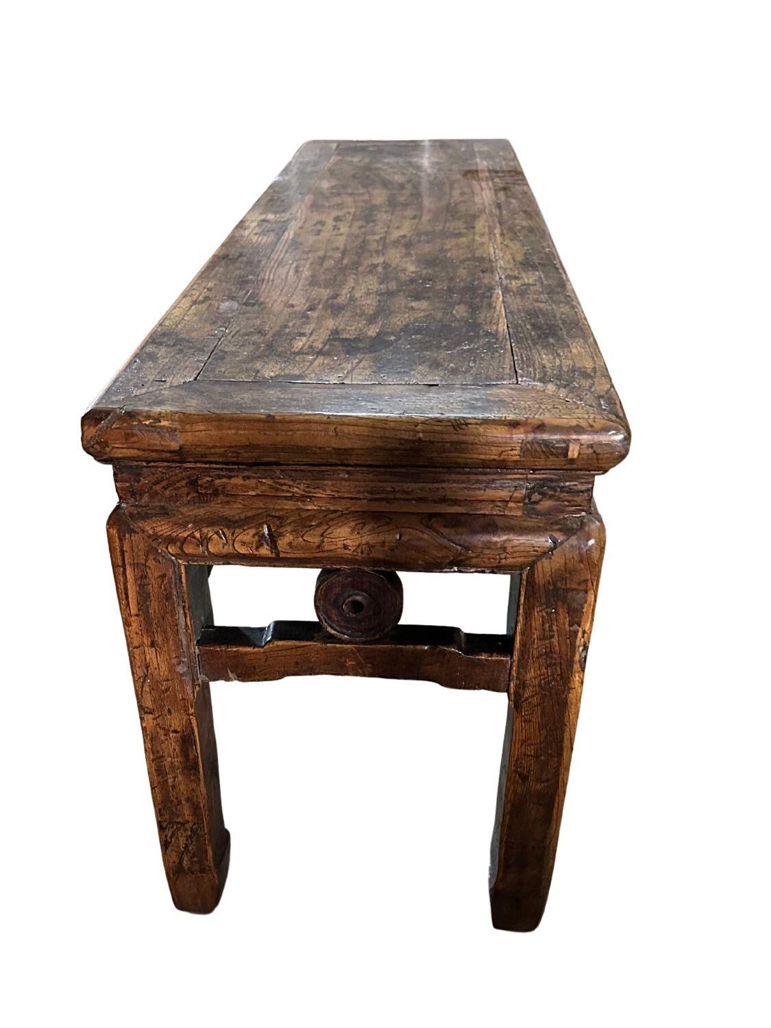 Chinese Antique Qing Dynasty Elm Wood Bench For Sale