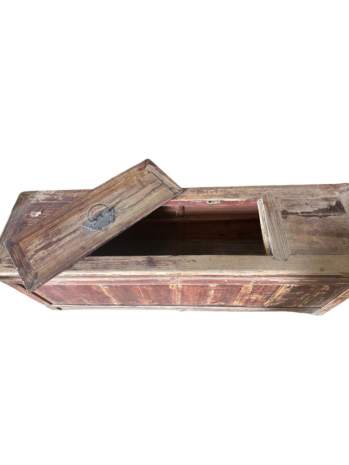 Hand-Carved Antique Qing Dynasty Elm Wood Chest For Sale