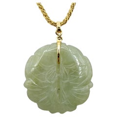 Antique Qing Dynasty 冬瓜囊 Jade Double Fish (Pisces) Pendant in 14K Yellow Gold
