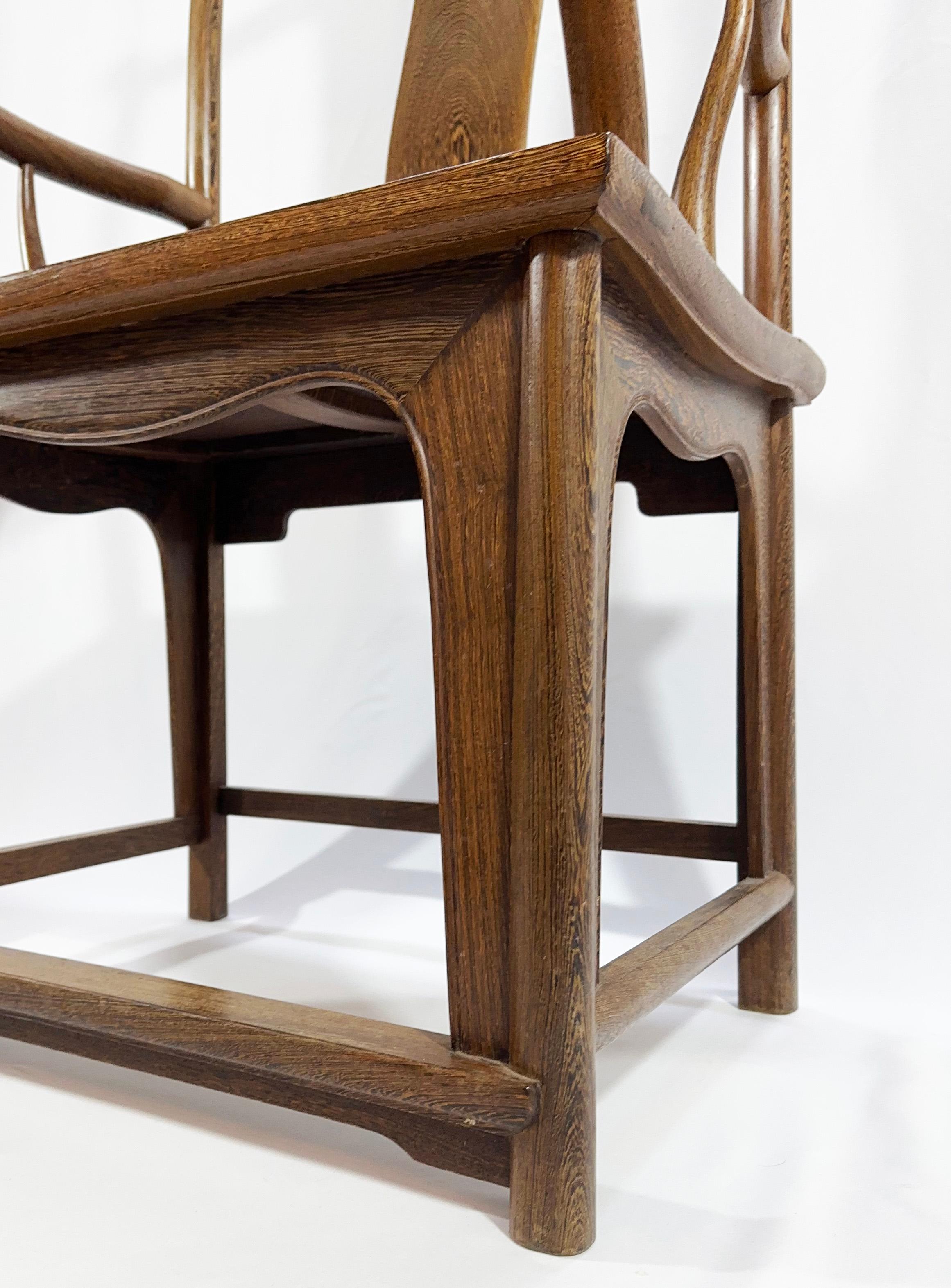 Hardwood Pair of Antique Qing Era Chinese Yoke Back Armchairs 