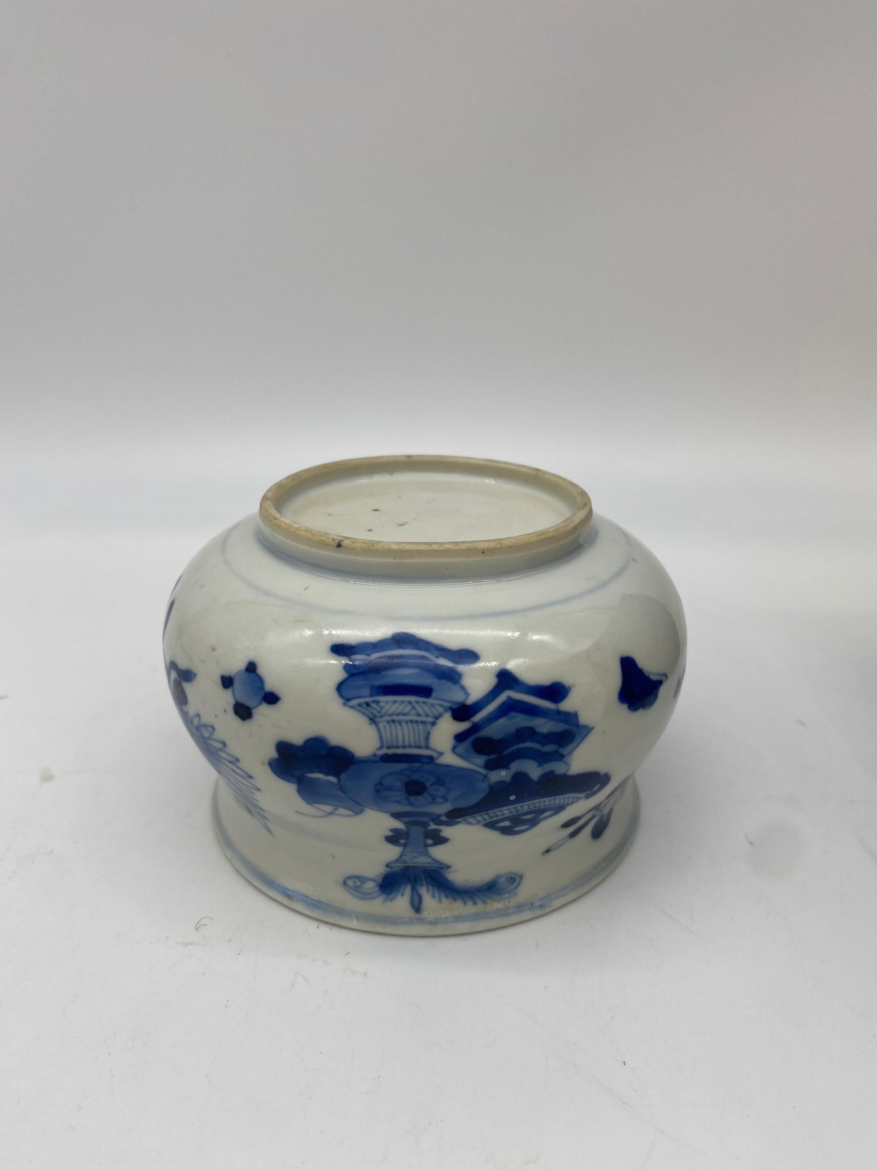Carved Antique Qing Dynasty Blue and White Chinese Porcelain Censer For Sale