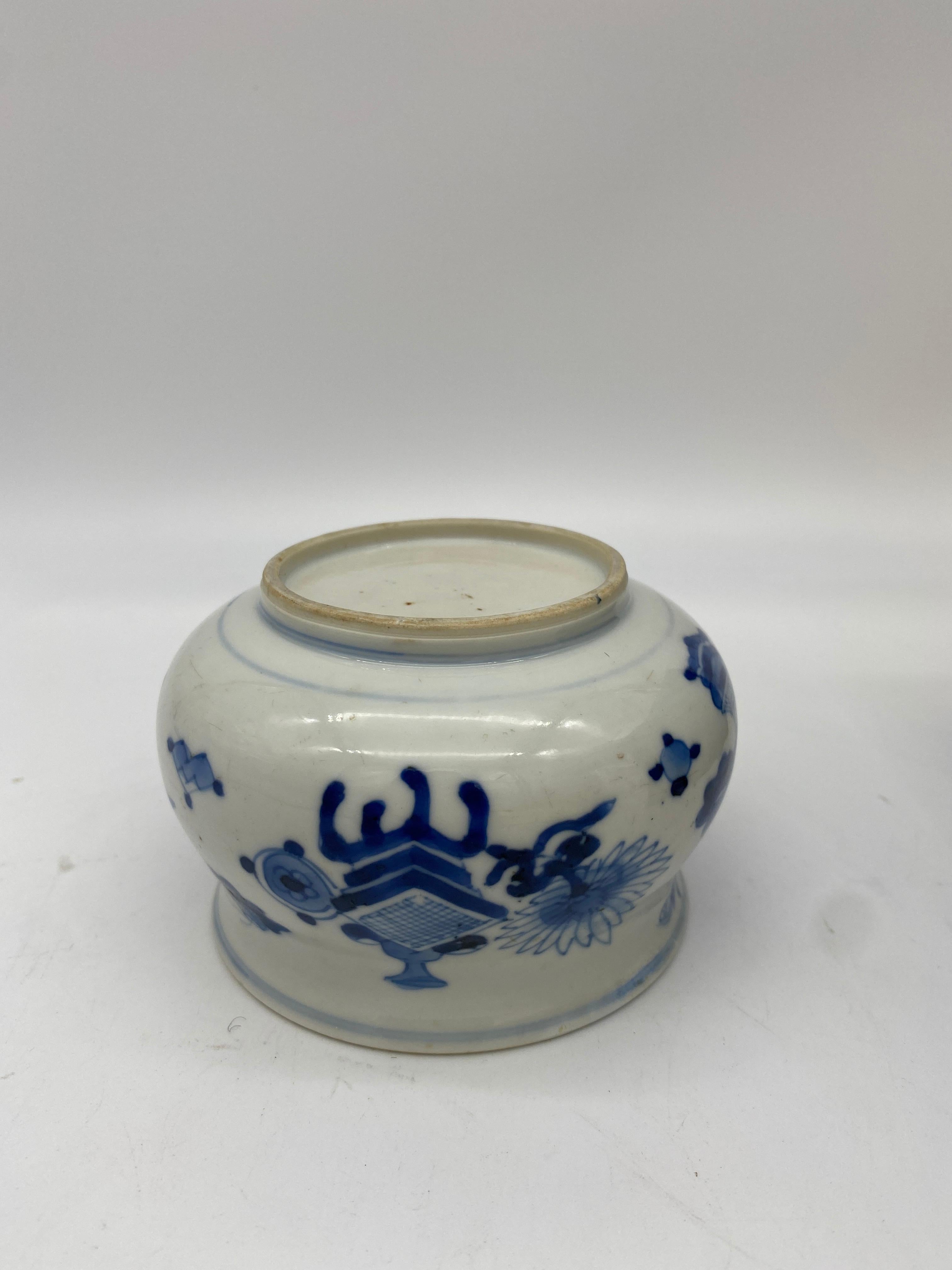 18th Century Antique Qing Dynasty Blue and White Chinese Porcelain Censer For Sale