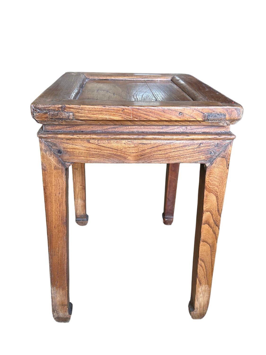 Chinese Antique Qing Dynasty Light Elm Wood Stool For Sale