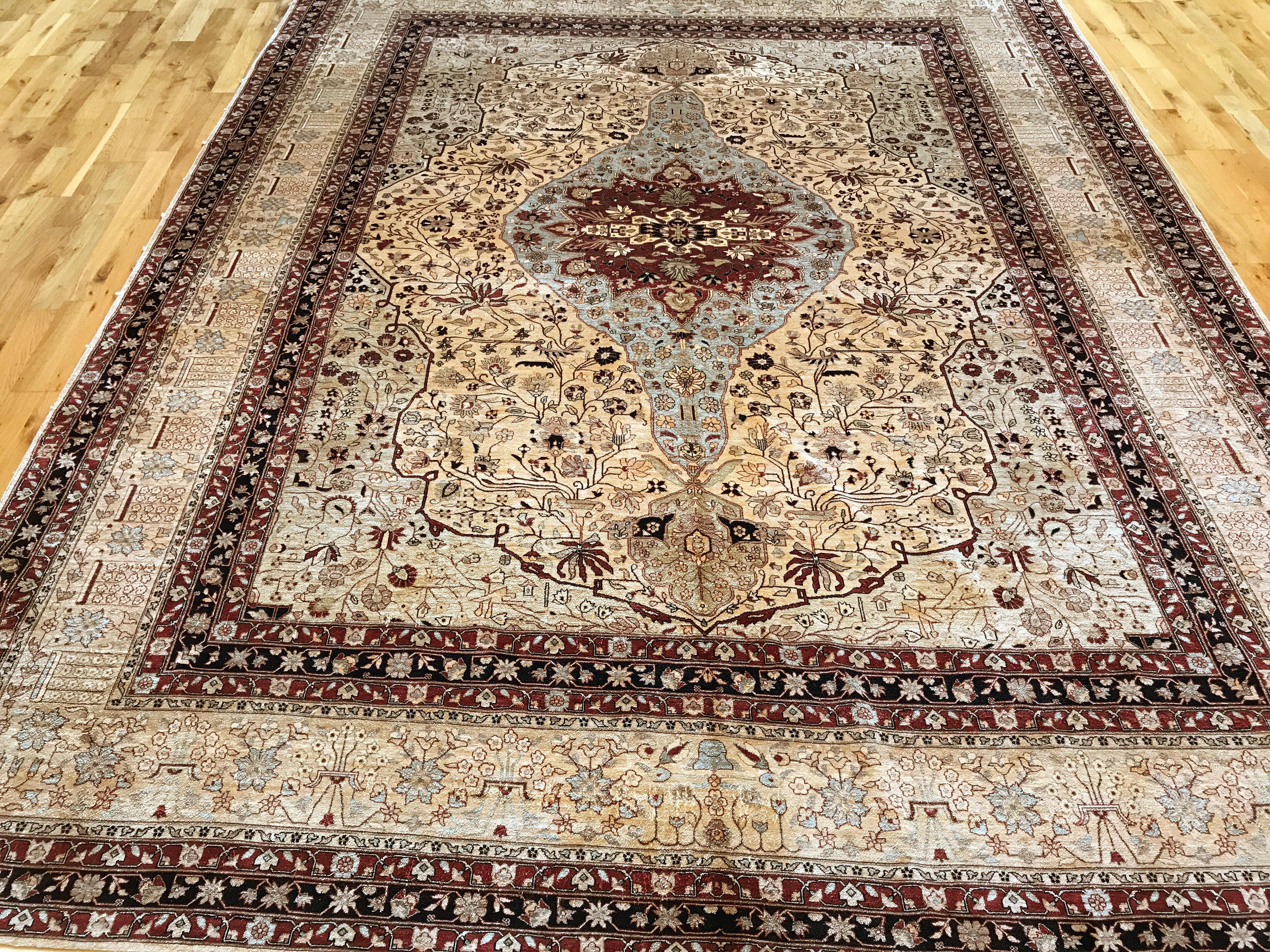 Persian Antique Qom Silk Rug For Sale