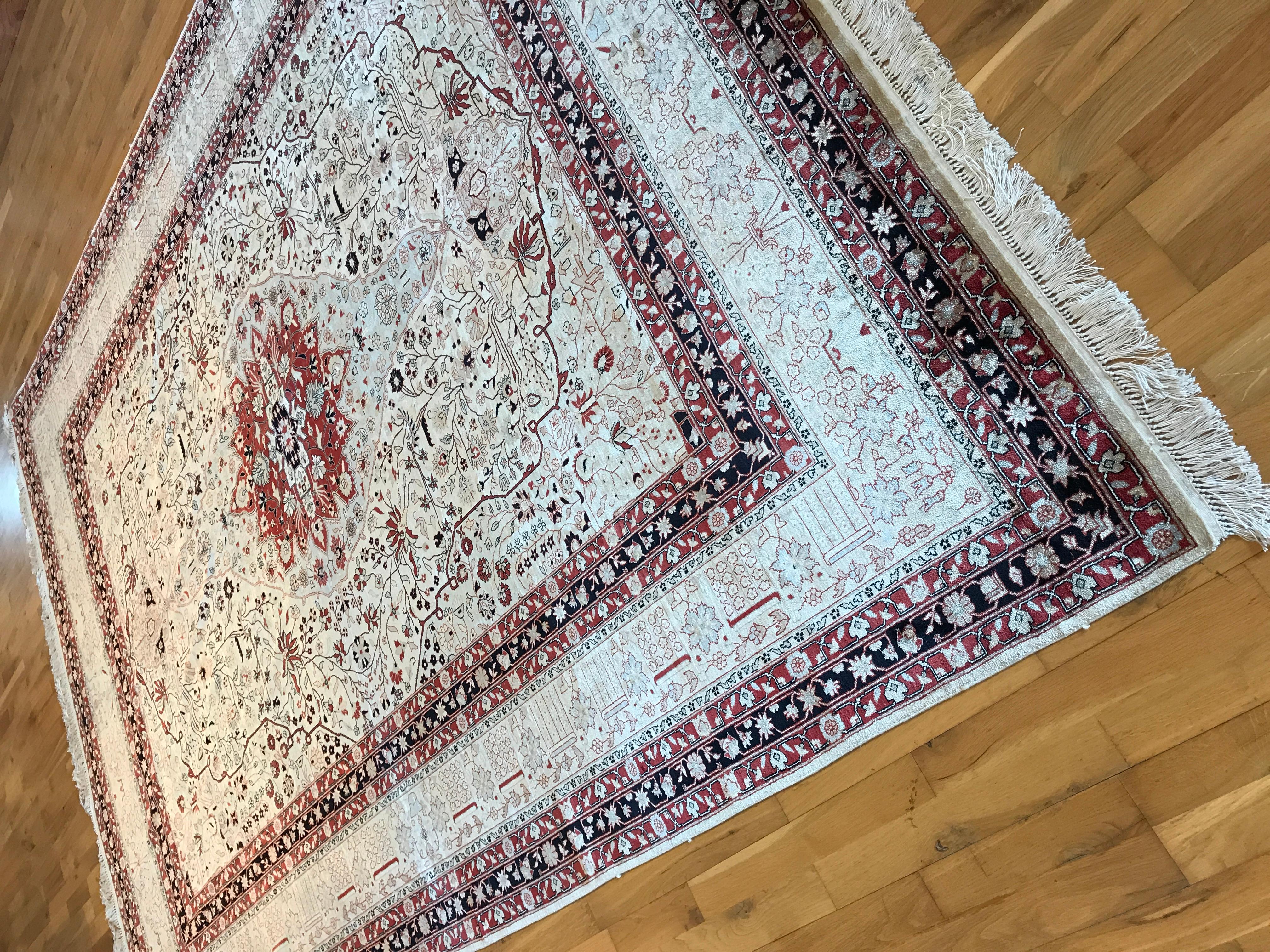 Antique Qom Silk Rug For Sale 1