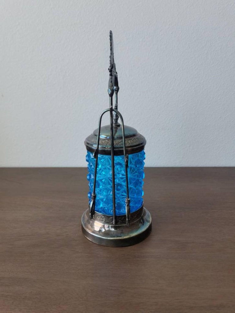 Antique Quadruple SilverPlated Art Glass Pickle Castor For Sale at