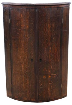 Antique Quality 18th Century Crossbanded Oak Barrel Corner Wall Cupboard