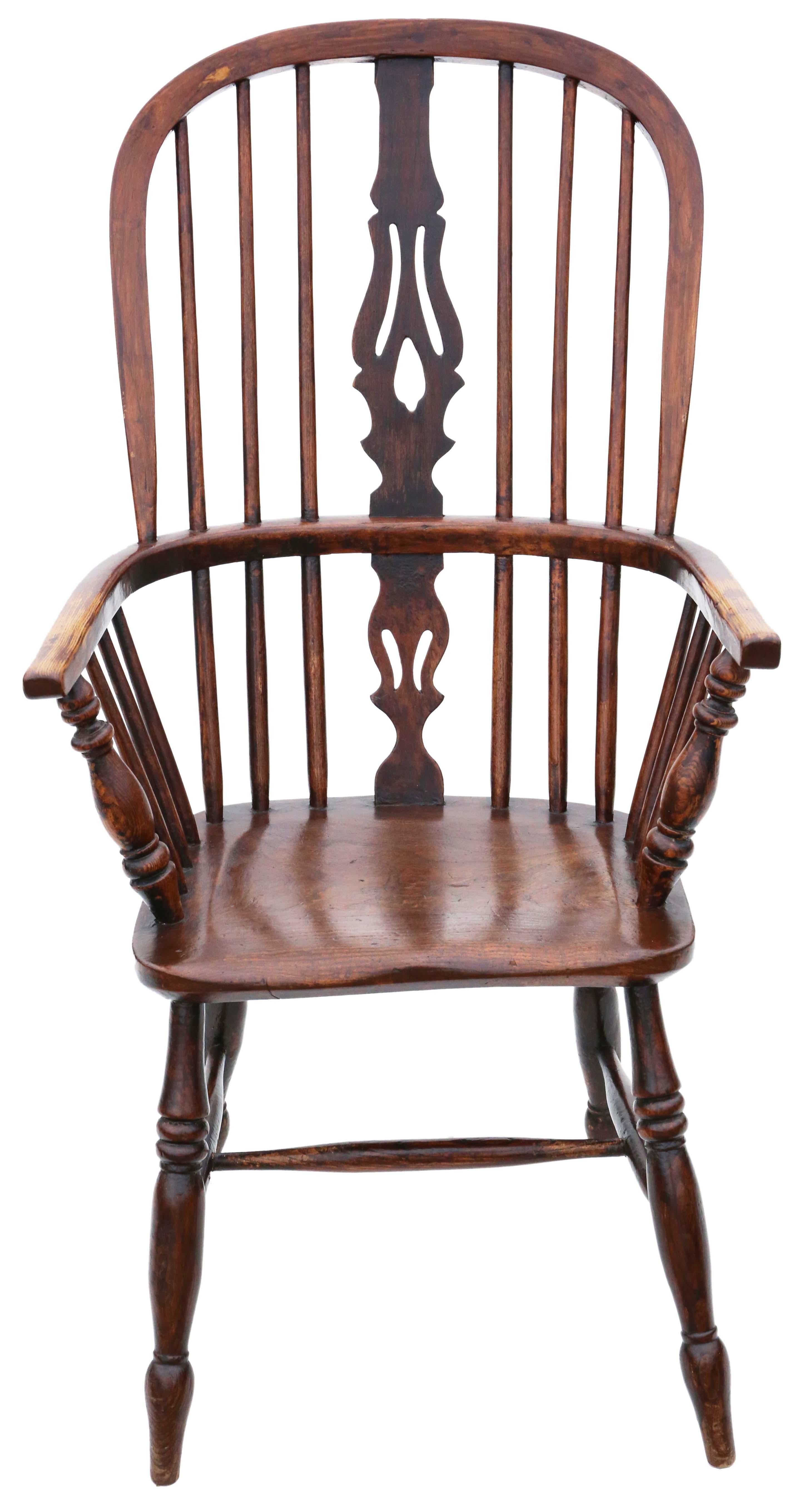 Antique quality 19th Century ash and elm Windsor chair dining armchair.

Solid and strong, with no loose joints and no woodworm. Full of age, character and charm.

Would look great in the right location!

Overall maximum dimensions: 60cmW x 70cmD x