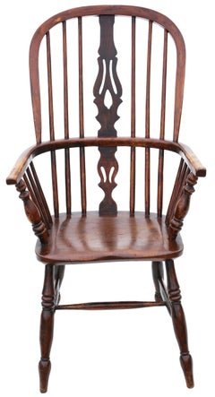 Antique quality 19th Century ash and elm Windsor chair dining armchair