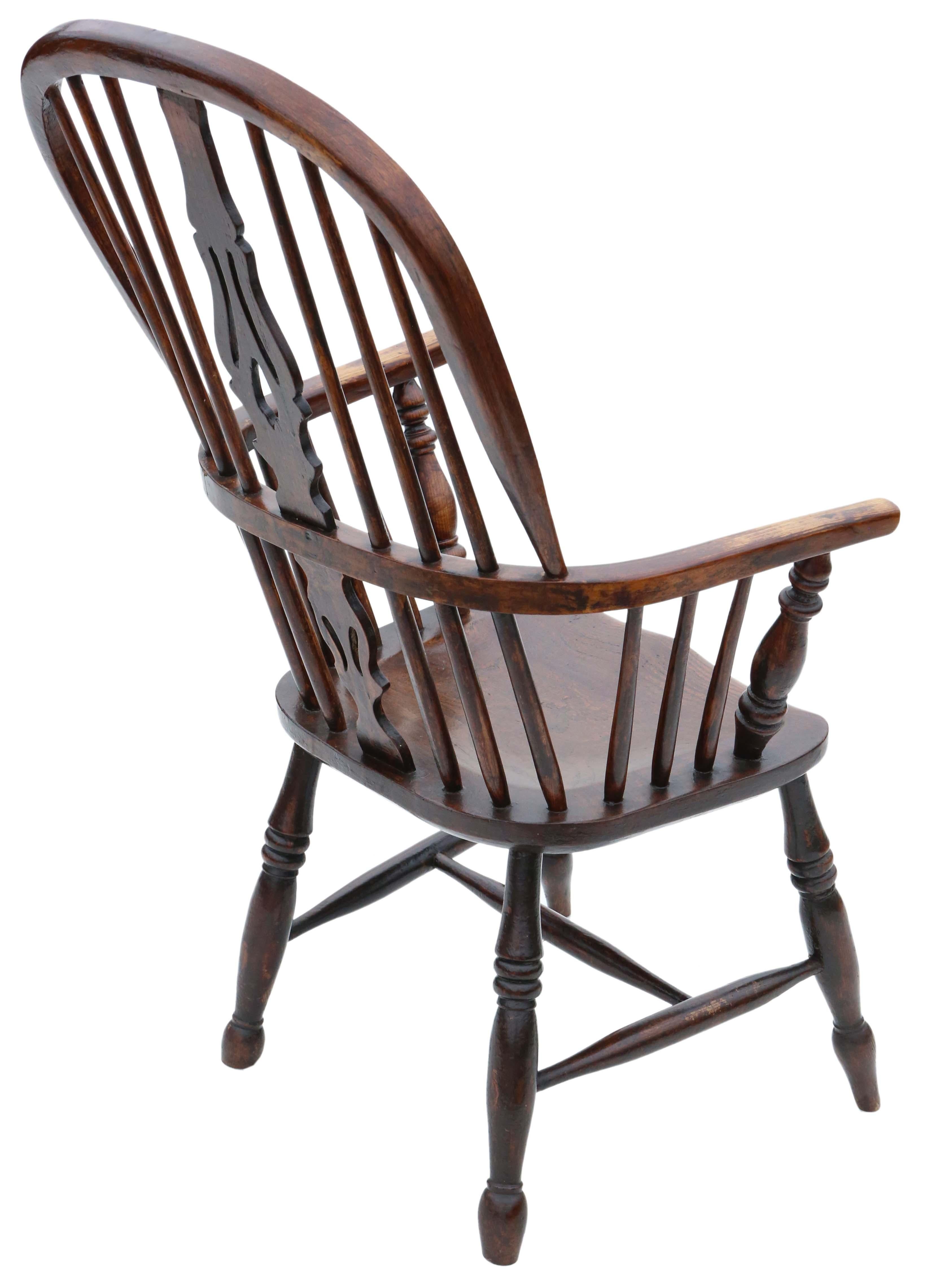 Antique quality 19th Century ash and elm Windsor chair dining armchair In Good Condition For Sale In Wisbech, Cambridgeshire