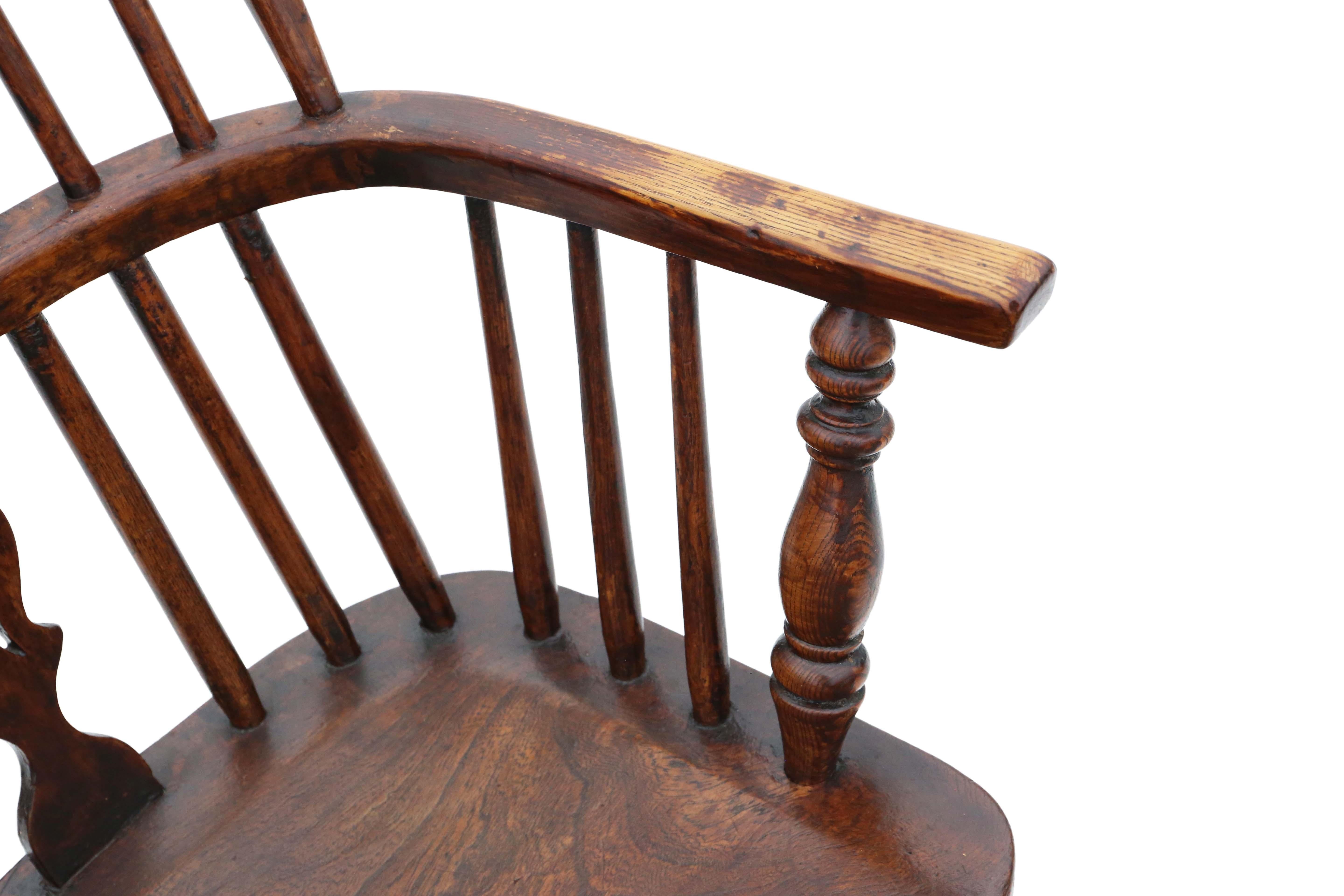 Ash Antique quality 19th Century ash and elm Windsor chair dining armchair For Sale