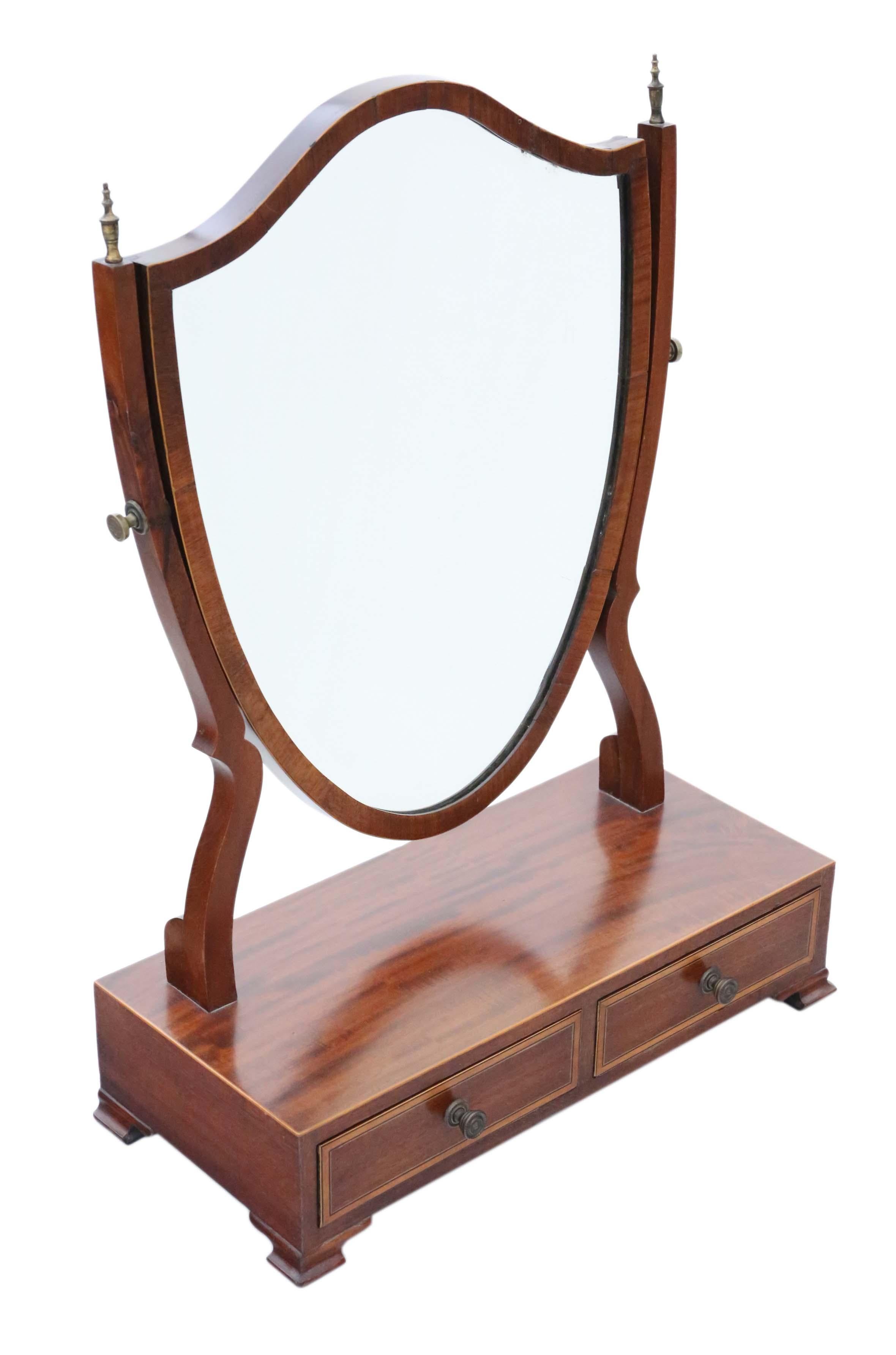 Antique Quality 19th Century Mahogany Shield Dressing Table Swing Mirror In Good Condition For Sale In Wisbech, Cambridgeshire