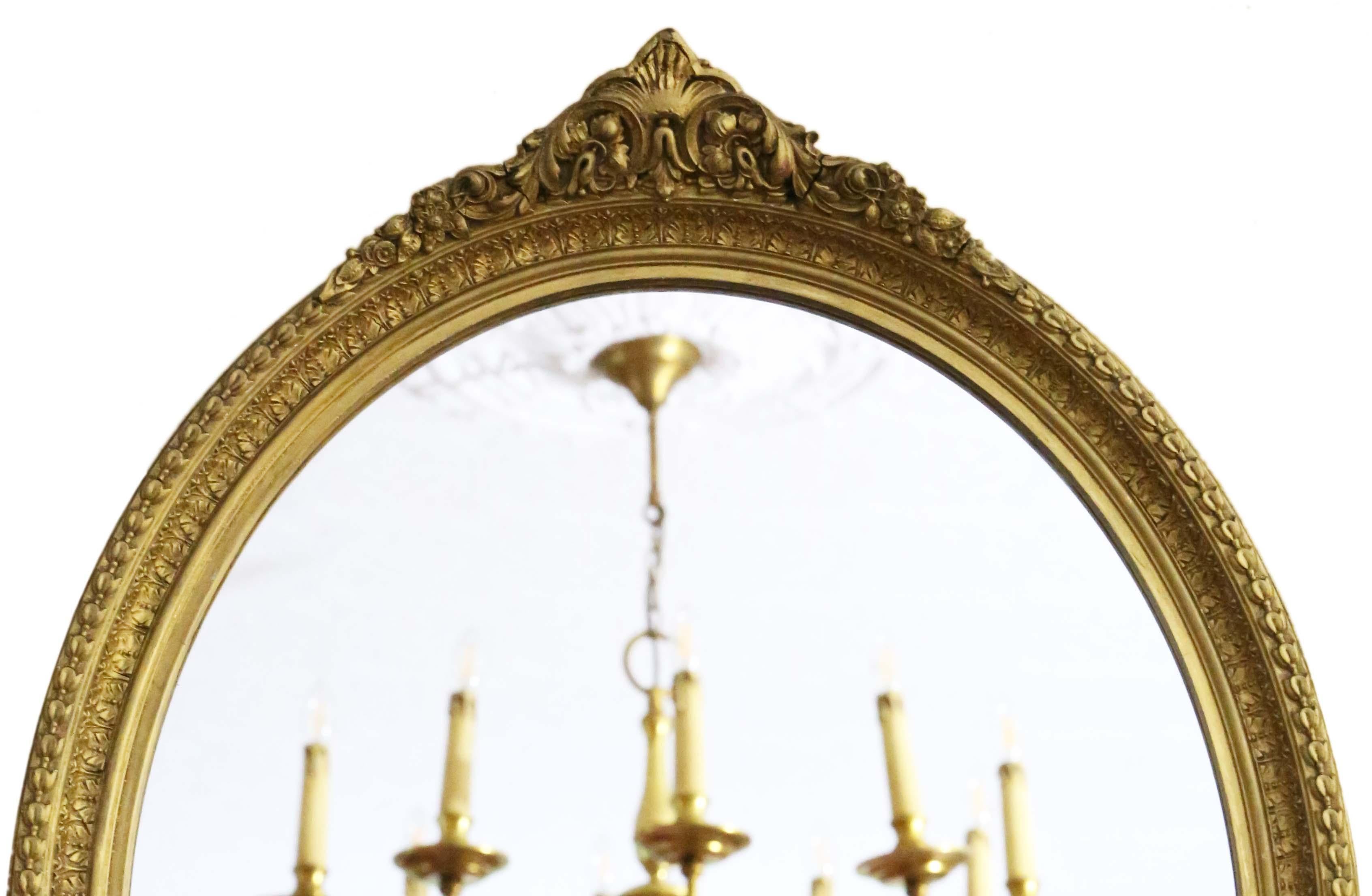 Antique quality 19th Century oval gilt overmantle wall mirror In Good Condition For Sale In Wisbech, Cambridgeshire