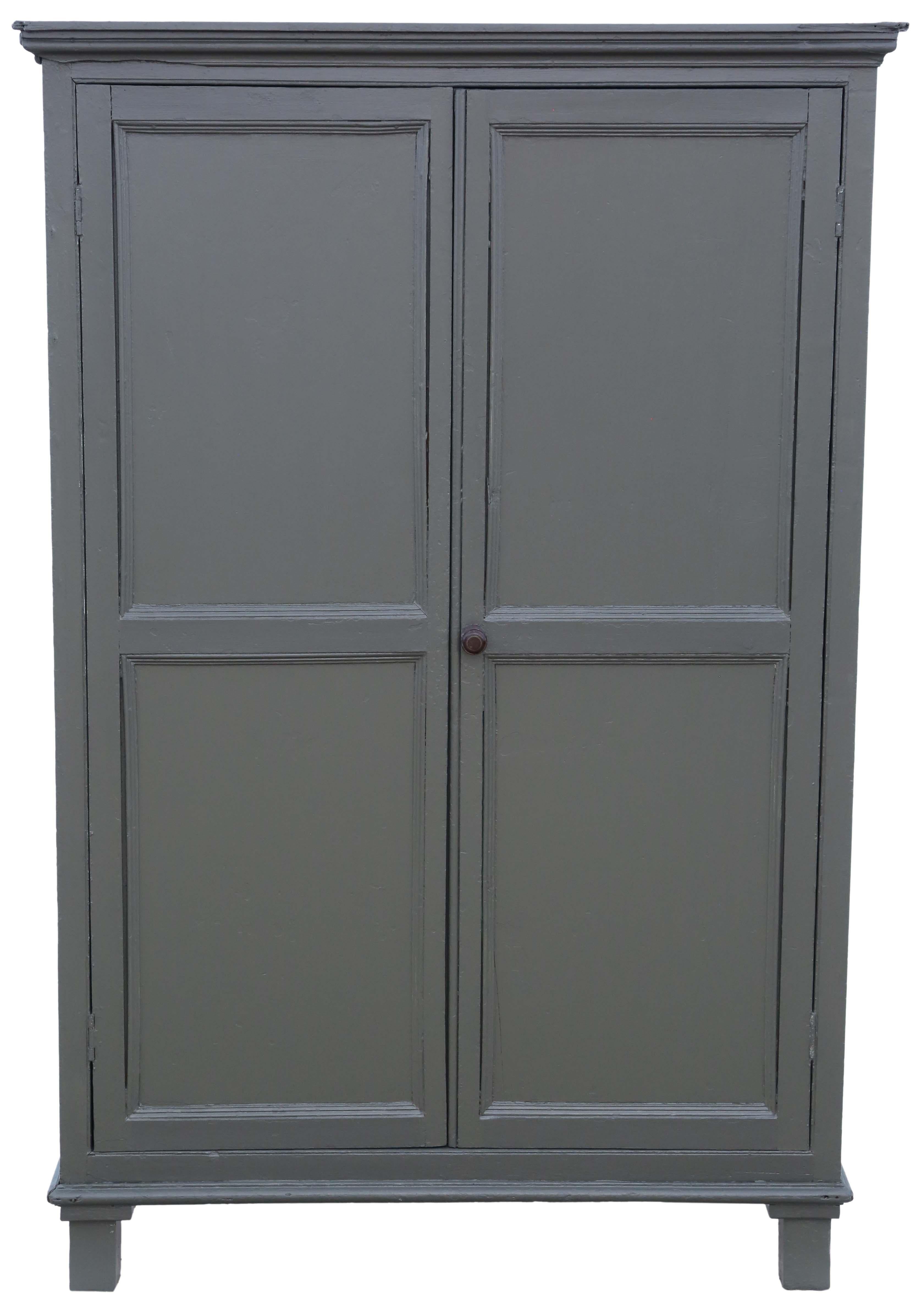Antique quality 19th Century painted housekeeper's larder cupboard. Sometimes known as an estate cupboard. A wonderful period piece.

Repainted in Little Green Pompeian Ash (outside) and F&B Clunch (inside).

Solid and strong, with no loose joints.