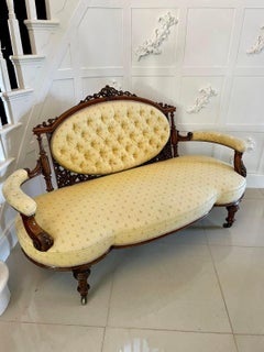 Antique Quality 19th Century Victorian Carved Walnut Settee