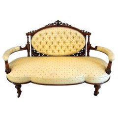 Antique Quality 19th Century Victorian Carved Walnut Settee