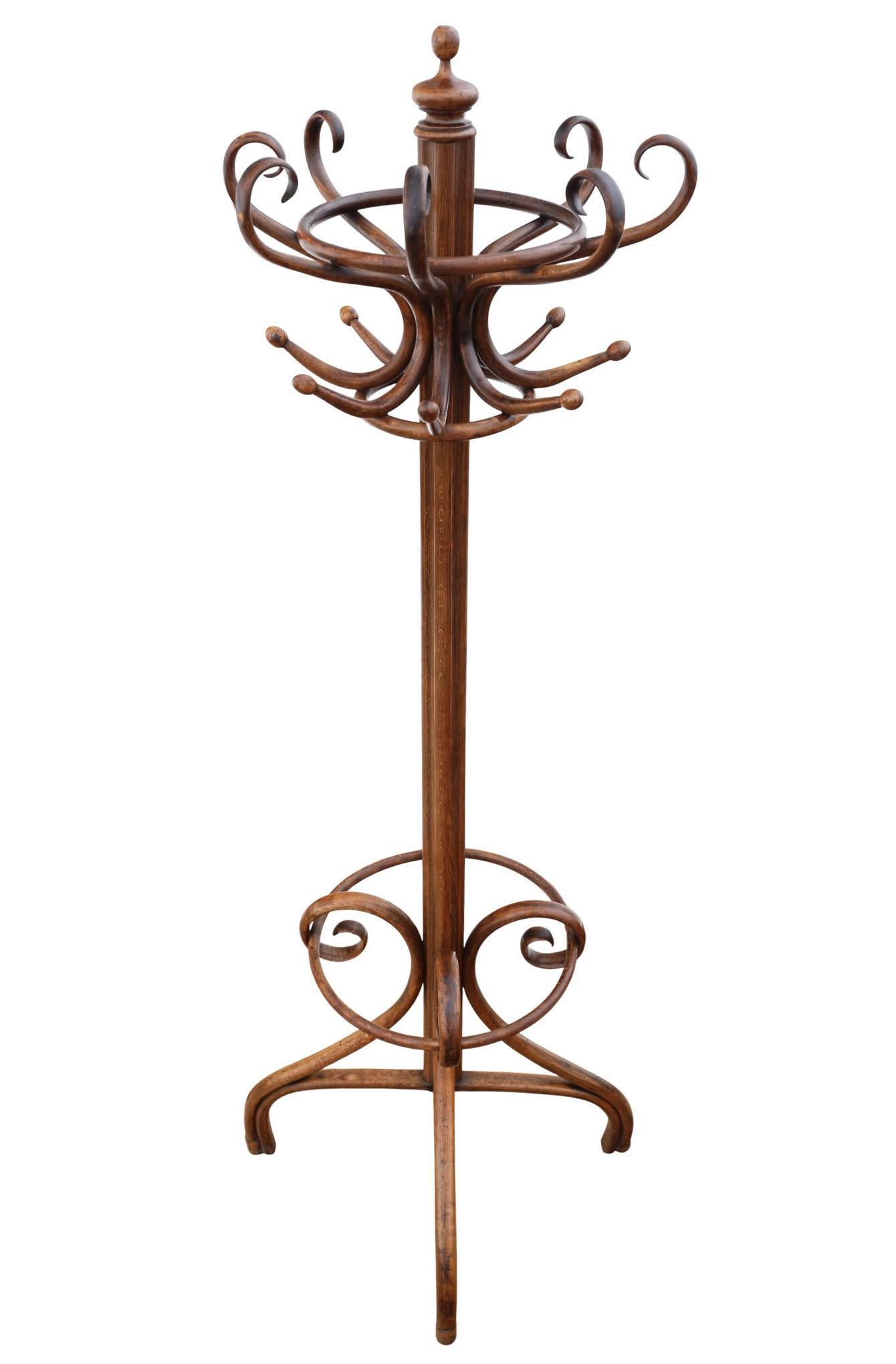 Victorien Support pour chapeaux, manteaux, bâtons et parapluies en bois courbé de qualité ancienne A Hall en vente